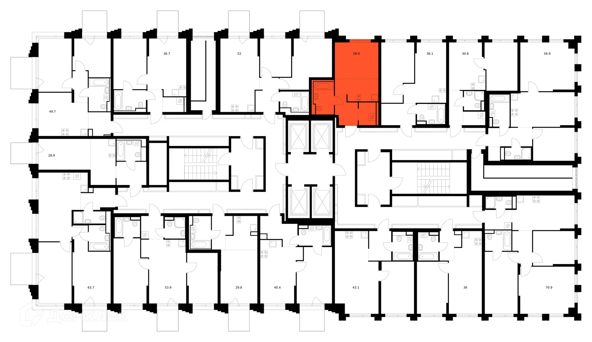 Планировка студии квартиры 28.9 м² в ЖК Зелёный парк, г. Москва — фото 2