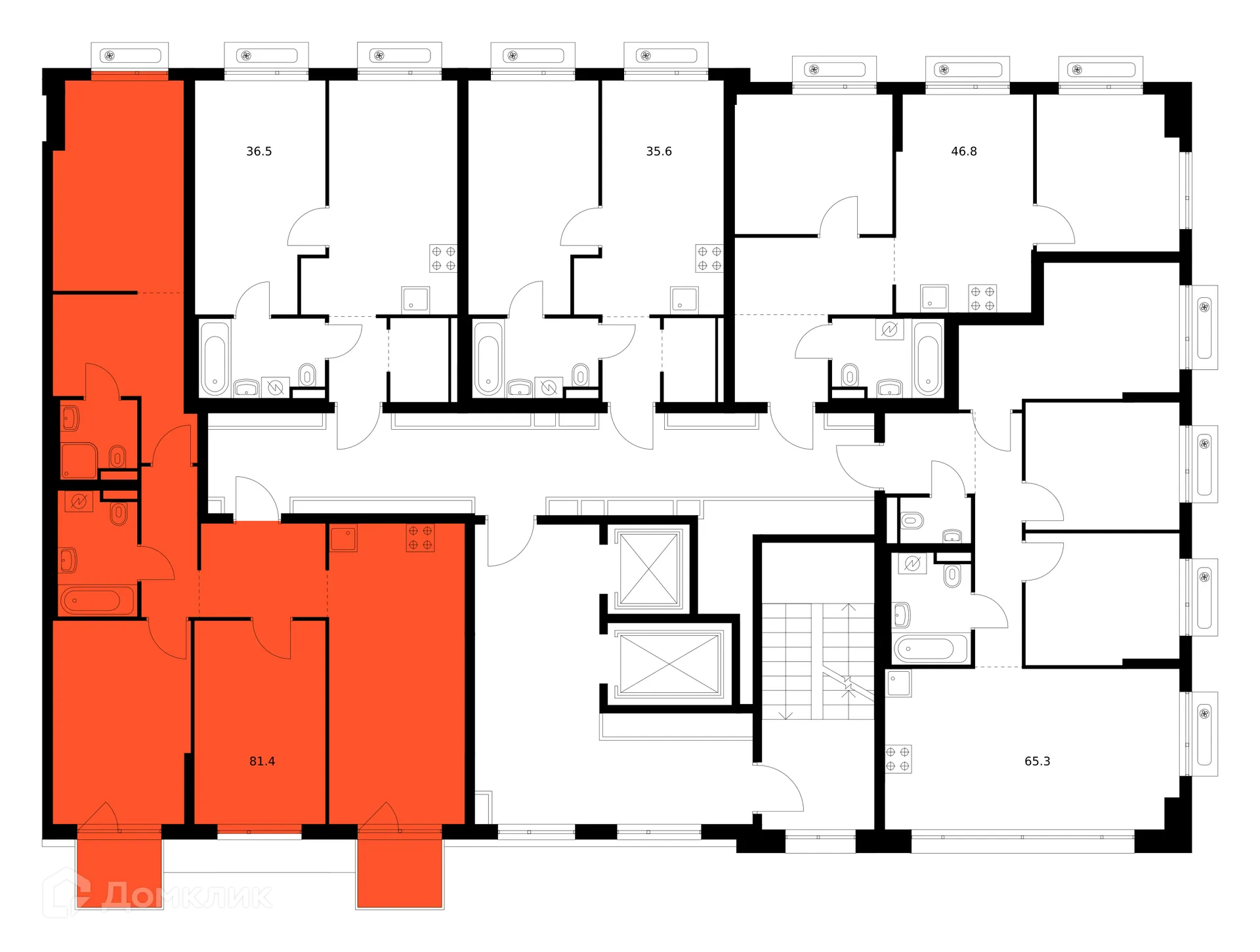 Планировка 3-комнатной квартиры 81.4 м² в ЖК Зелёный парк, г. Москва — фото 2