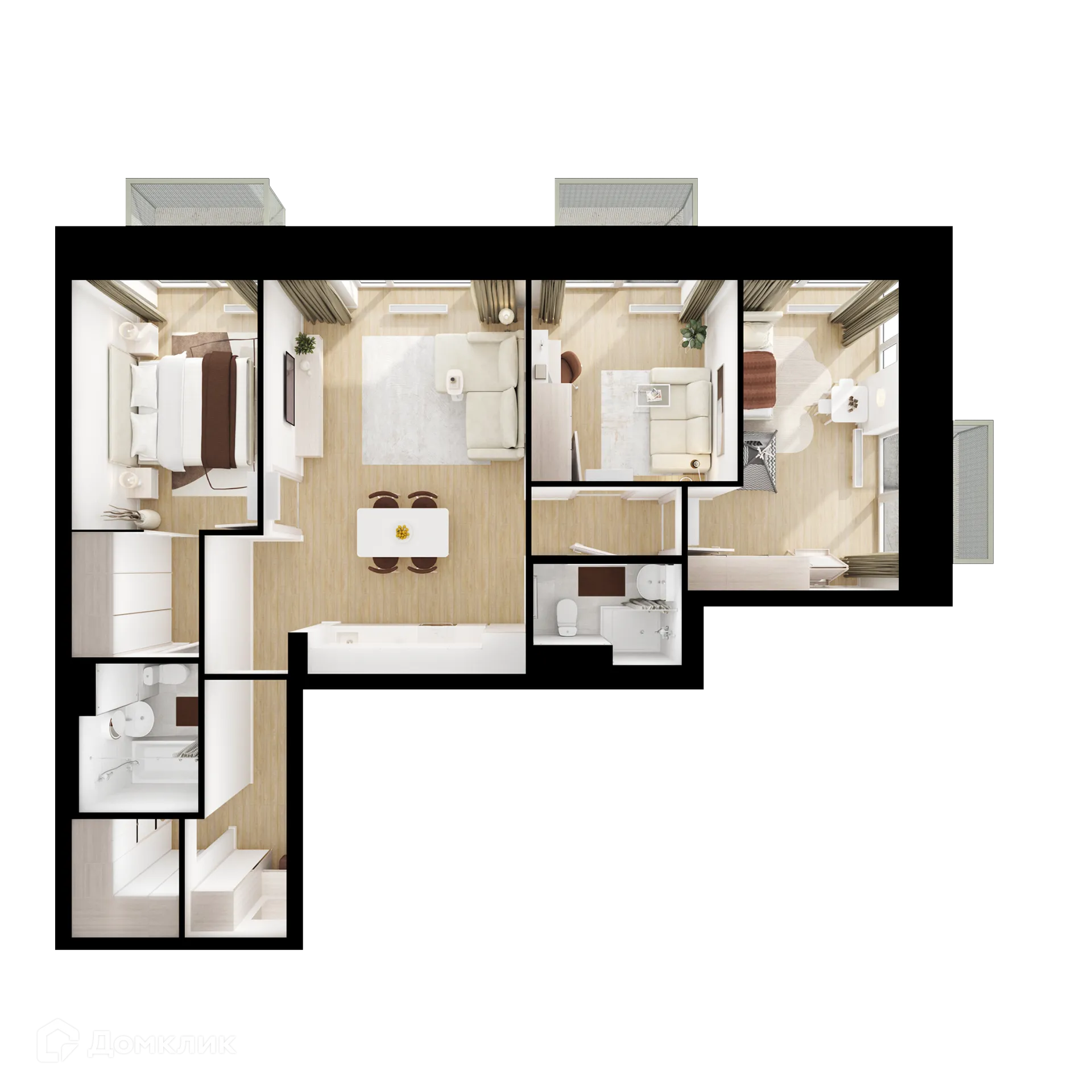 Планировка 3-комнатной квартиры 79.5 м² в ЖК Зелёный парк, г. Москва — фото 2