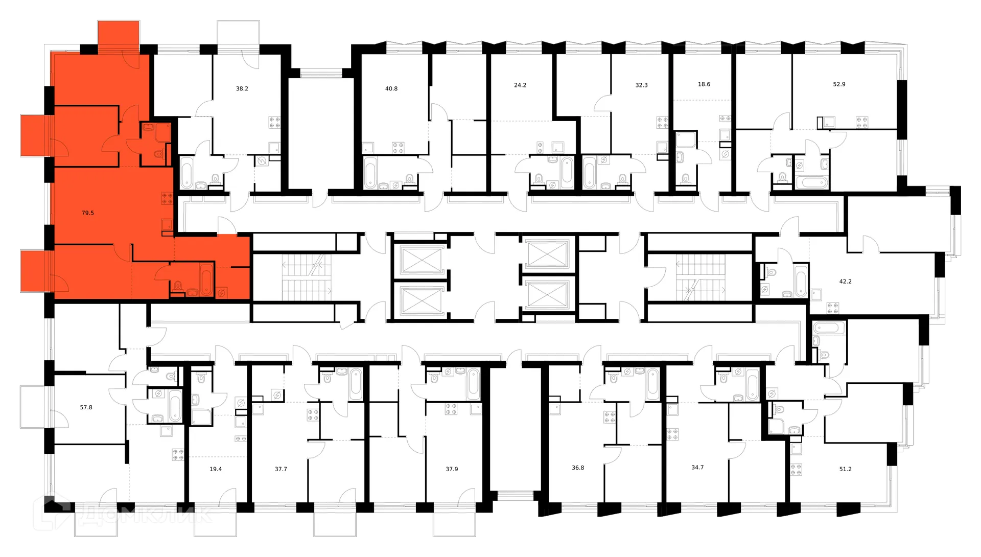 Планировка 3-комнатной квартиры 79.5 м² в ЖК Зелёный парк, г. Москва — фото 3