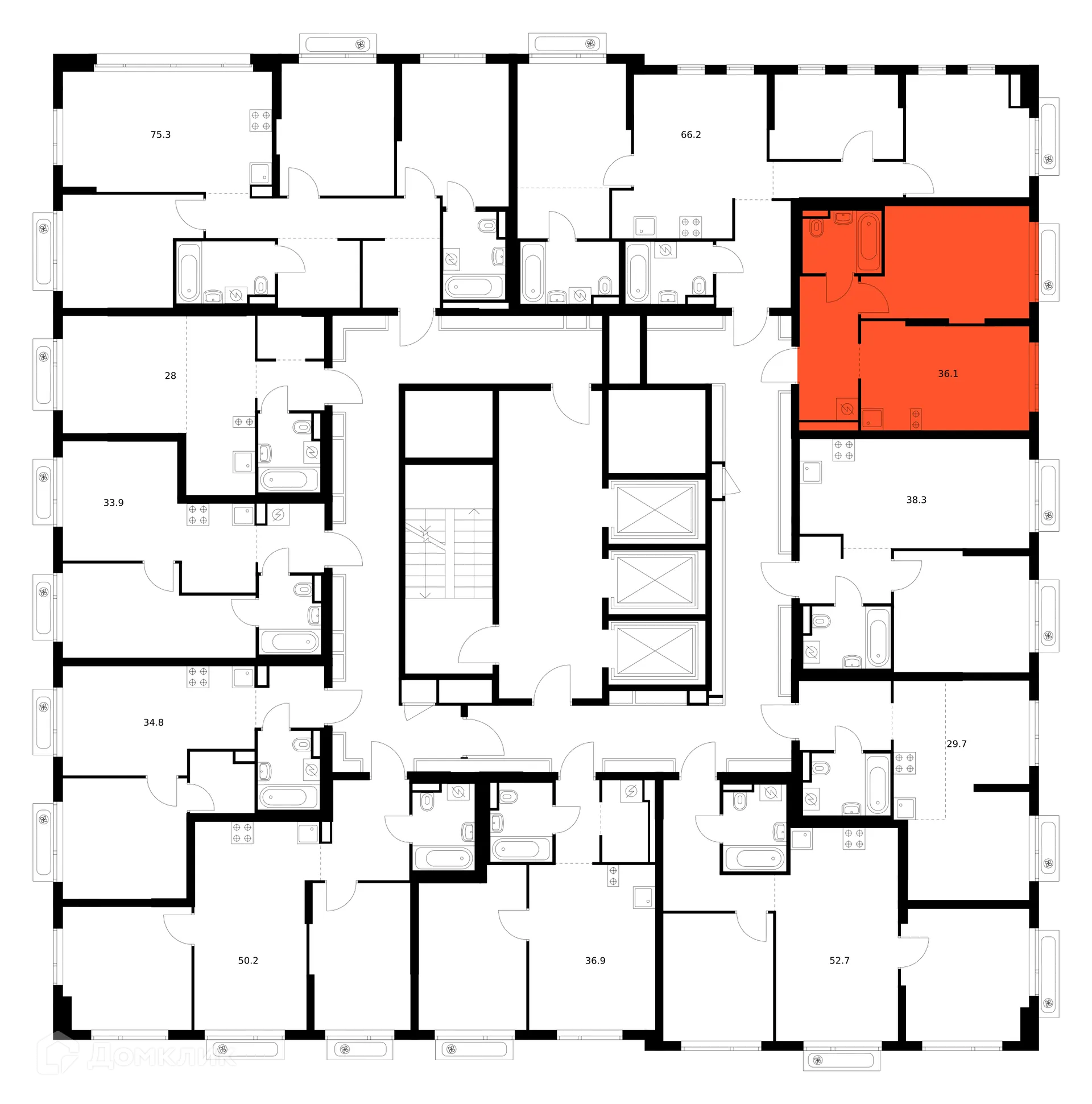 Планировка 1-комнатной квартиры 36.1 м² в ЖК Зелёный парк, г. Москва — фото 2