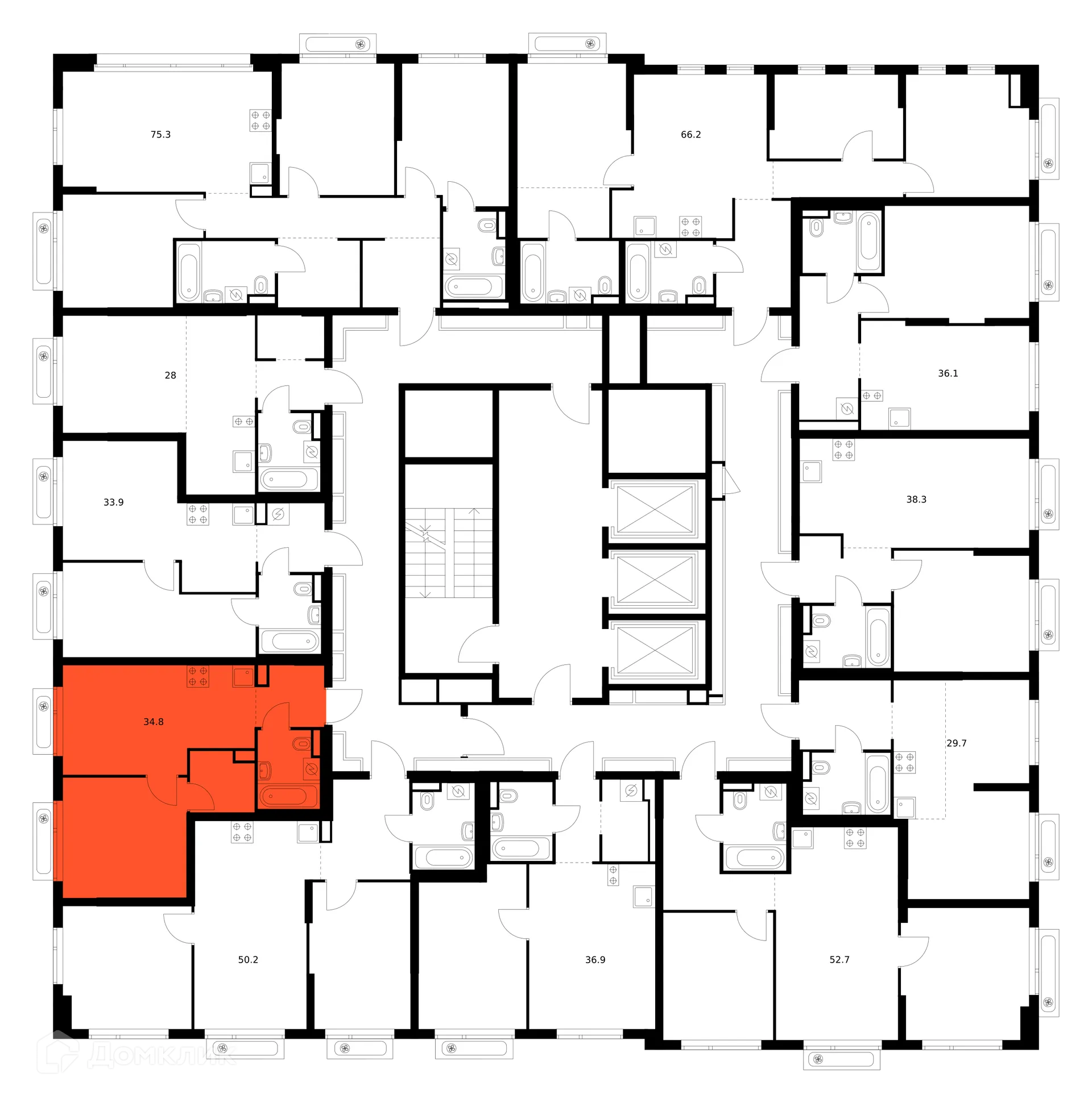Планировка 1-комнатной квартиры 34.8 м² в ЖК Зелёный парк, г. Москва — фото 2