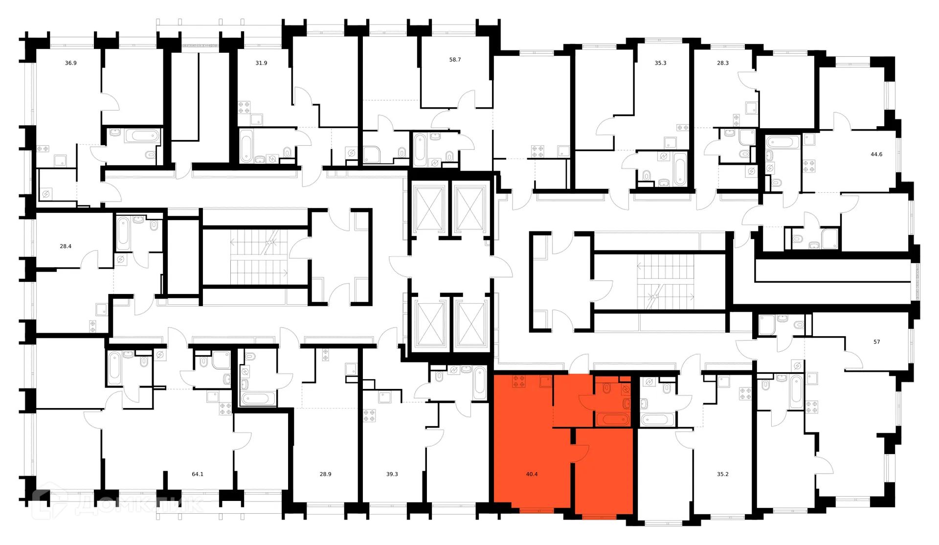 Планировка 1-комнатной квартиры 40.4 м² в ЖК Зелёный парк, г. Москва — фото 2