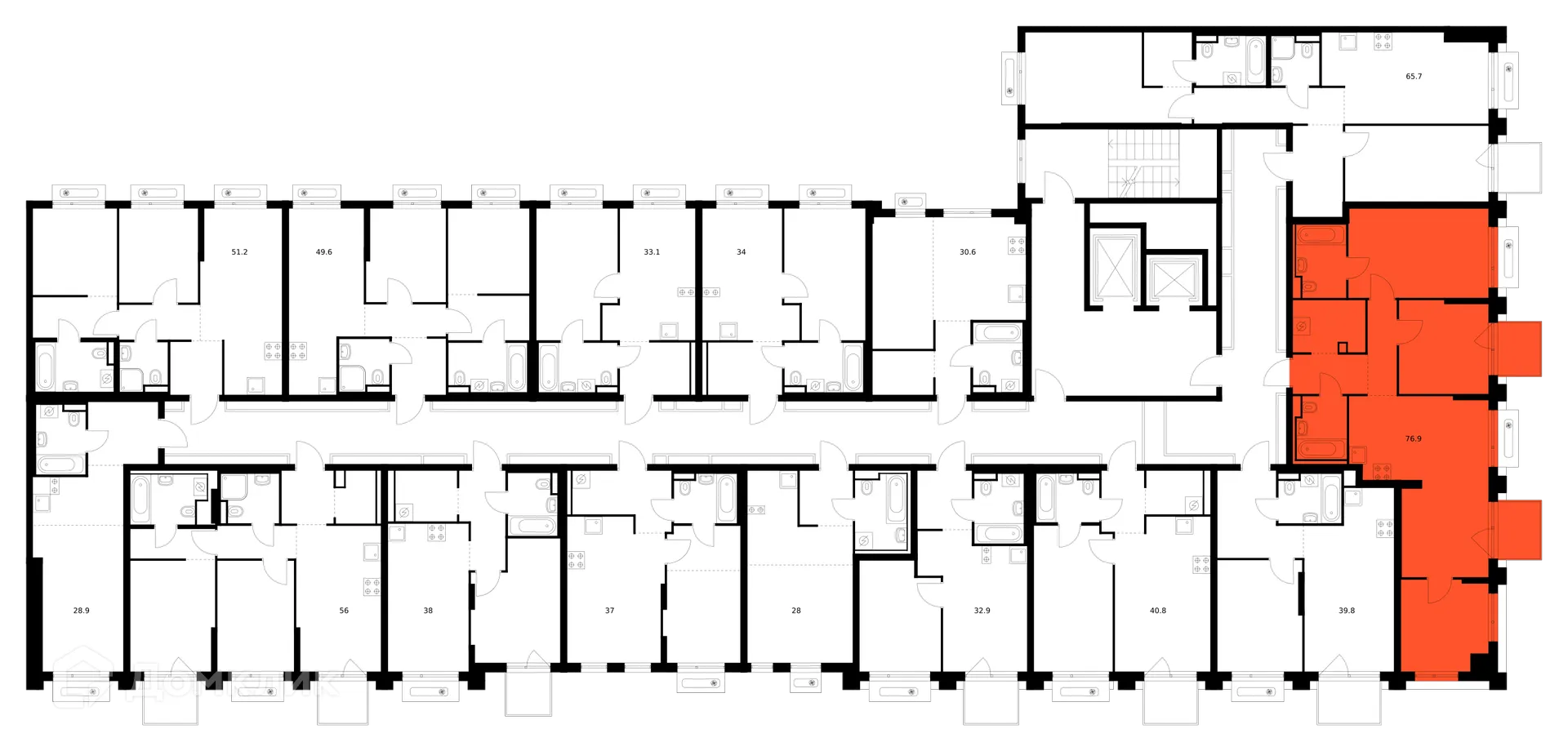 Планировка 3-комнатной квартиры 76.9 м² в ЖК Зелёный парк, г. Москва — фото 2