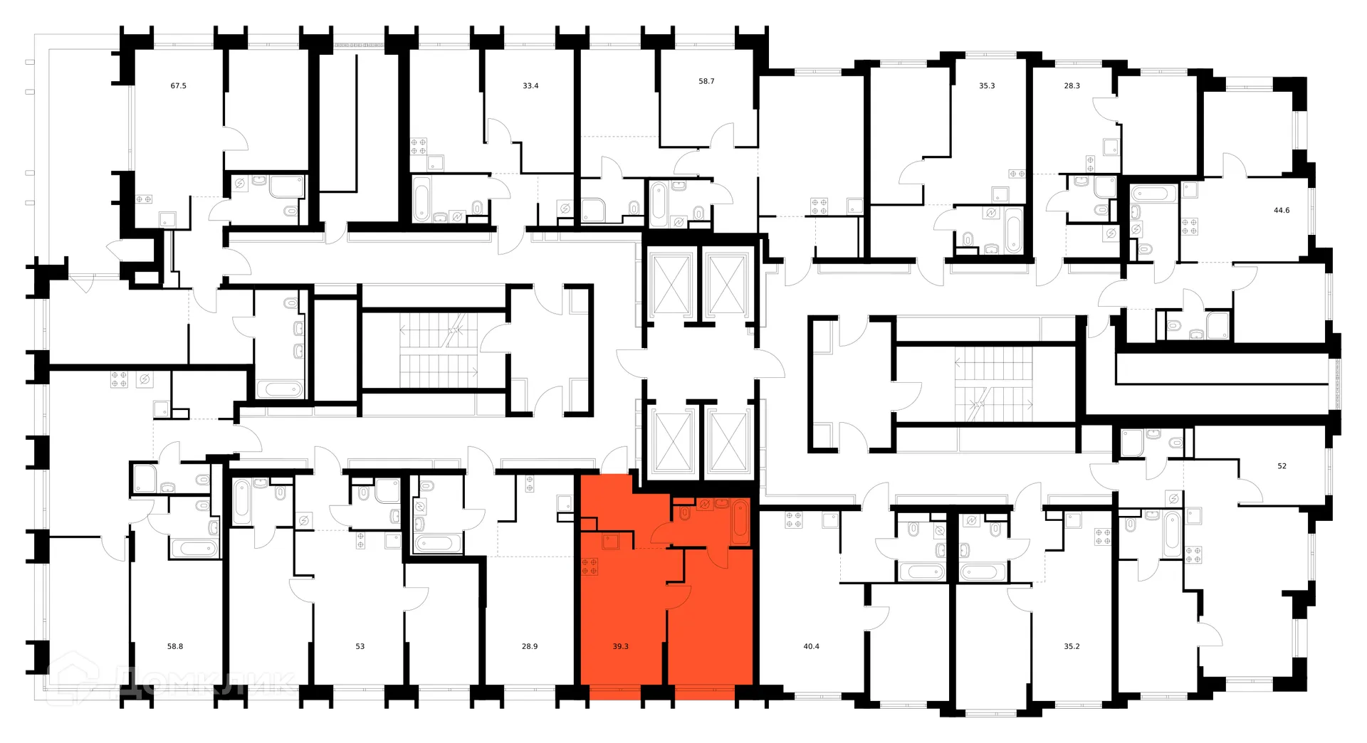 Планировка 1-комнатной квартиры 39.3 м² в ЖК Зелёный парк, г. Москва — фото 2