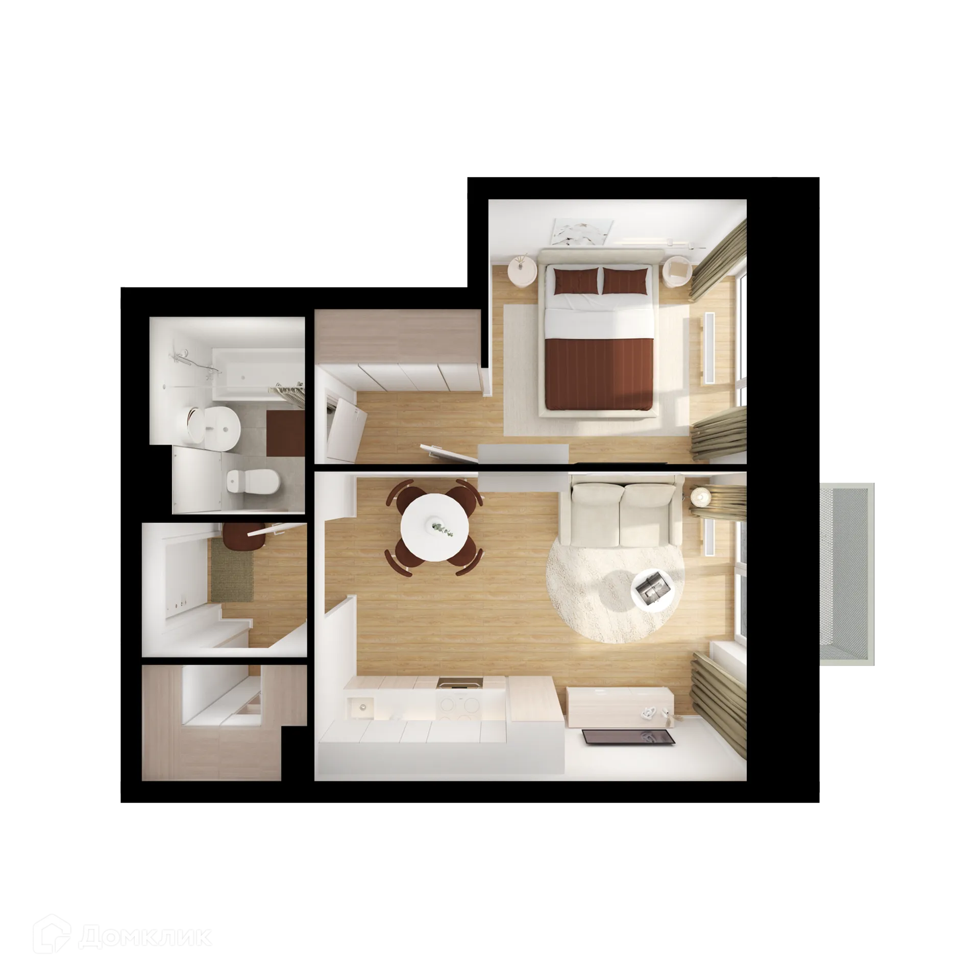 Планировка 1-комнатной квартиры 38.2 м² в ЖК Зелёный парк, г. Москва — фото 2