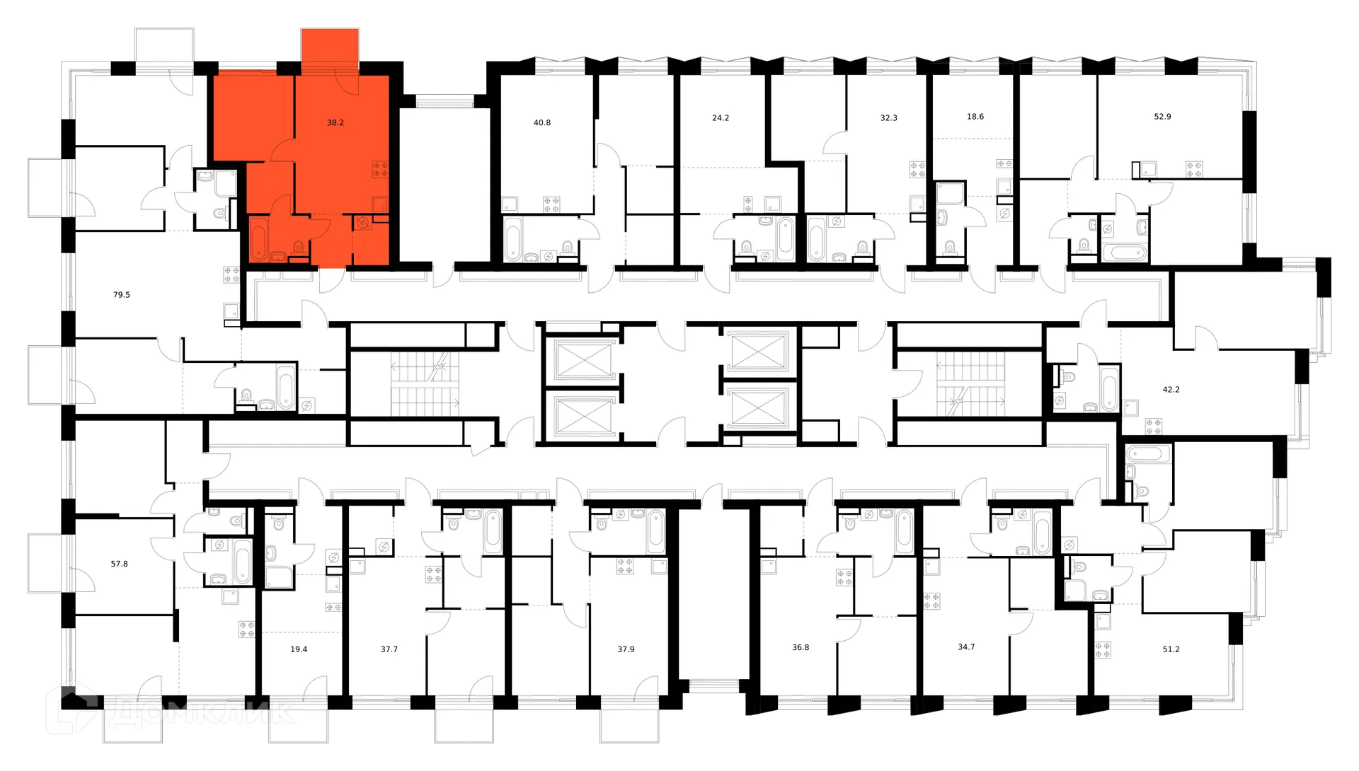 Планировка 1-комнатной квартиры 38.2 м² в ЖК Зелёный парк, г. Москва — фото 3