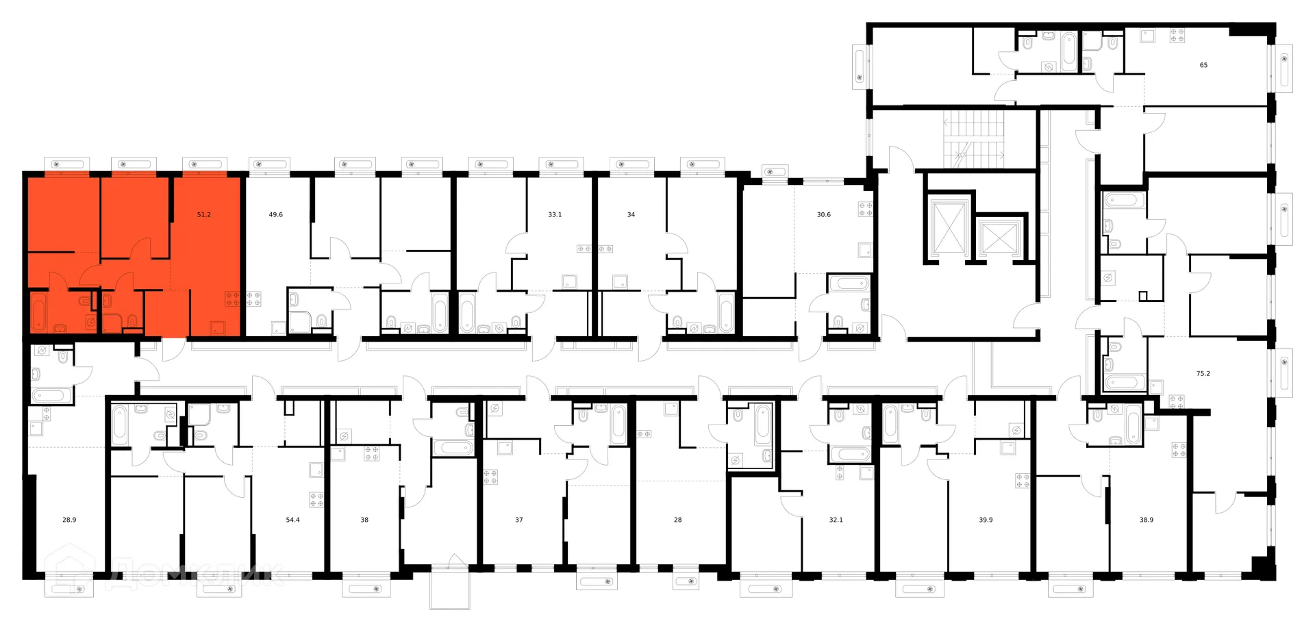 Планировка 2-комнатной квартиры 51.2 м² в ЖК Зелёный парк, г. Москва — фото 2