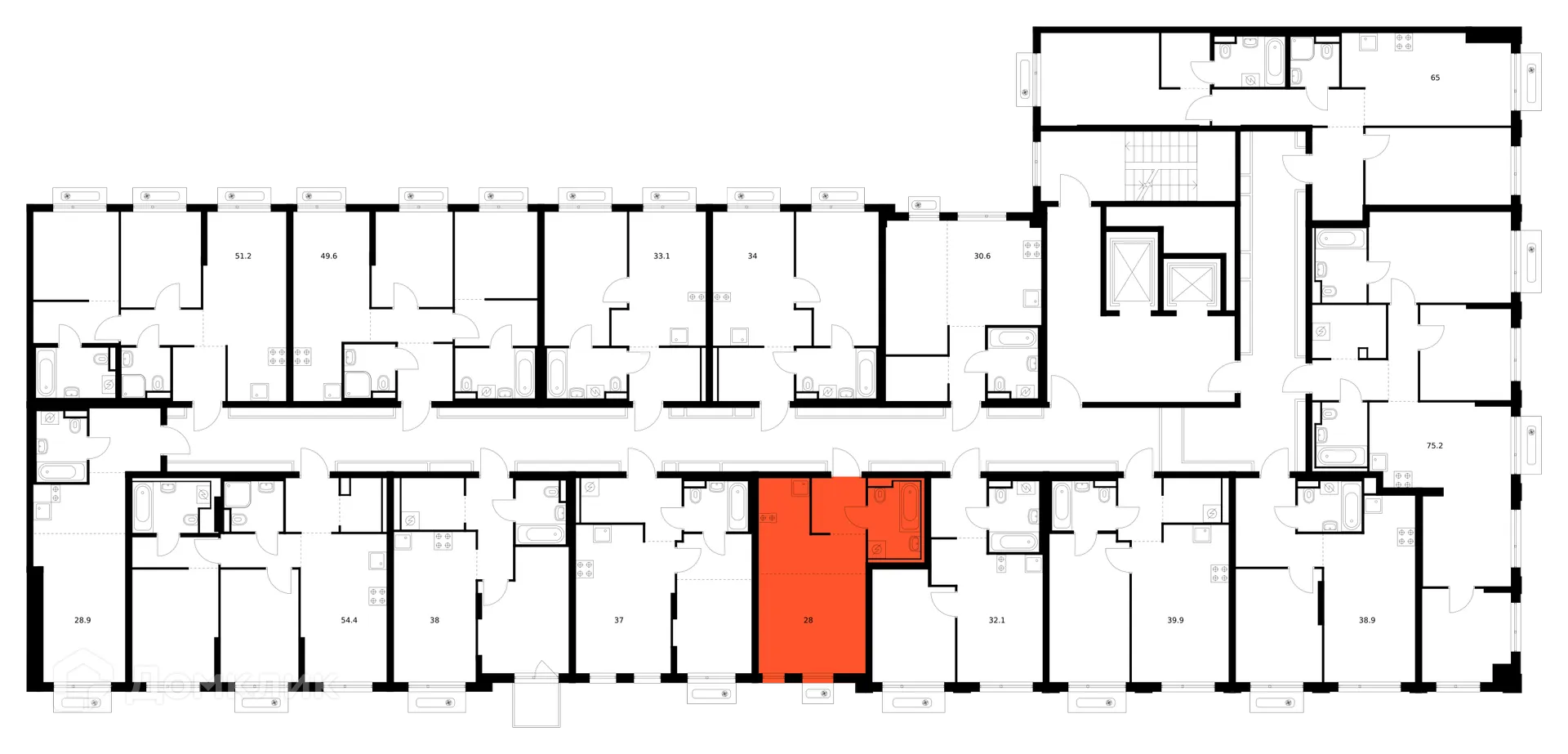 Планировка студии квартиры 28 м² в ЖК Зелёный парк, г. Москва — фото 2