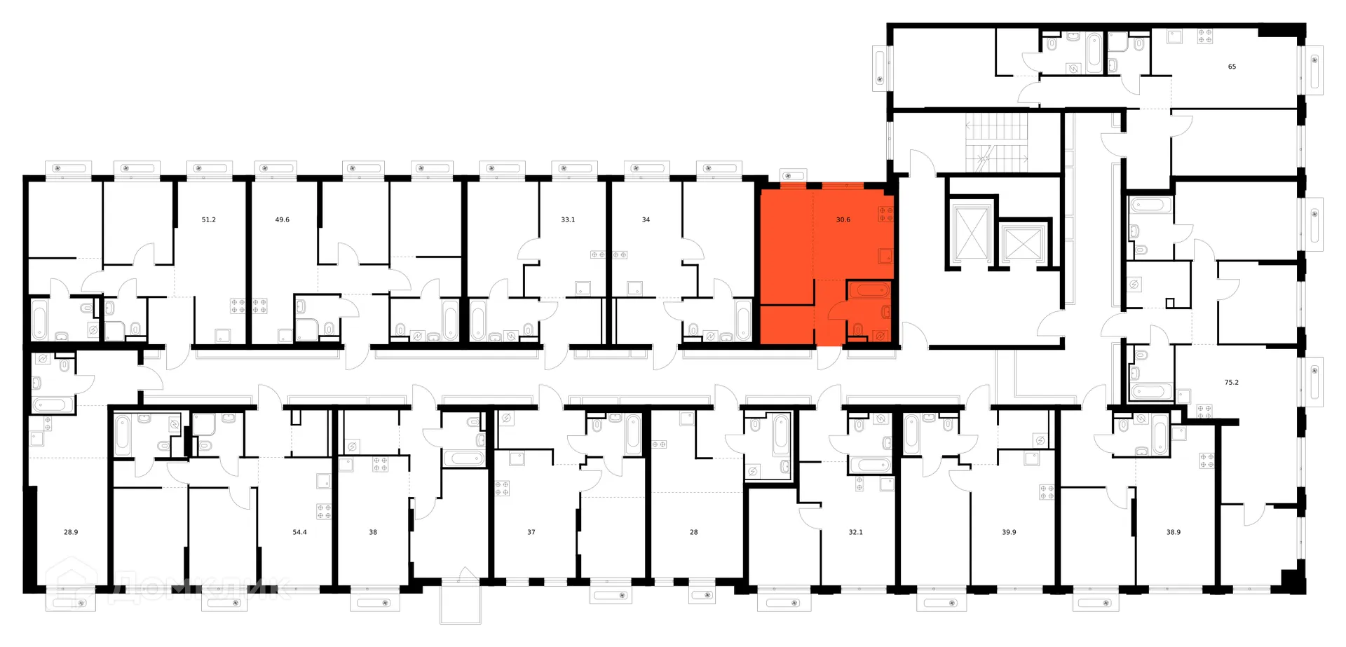 Планировка 1-комнатной квартиры 30.6 м² в ЖК Зелёный парк, г. Москва — фото 2