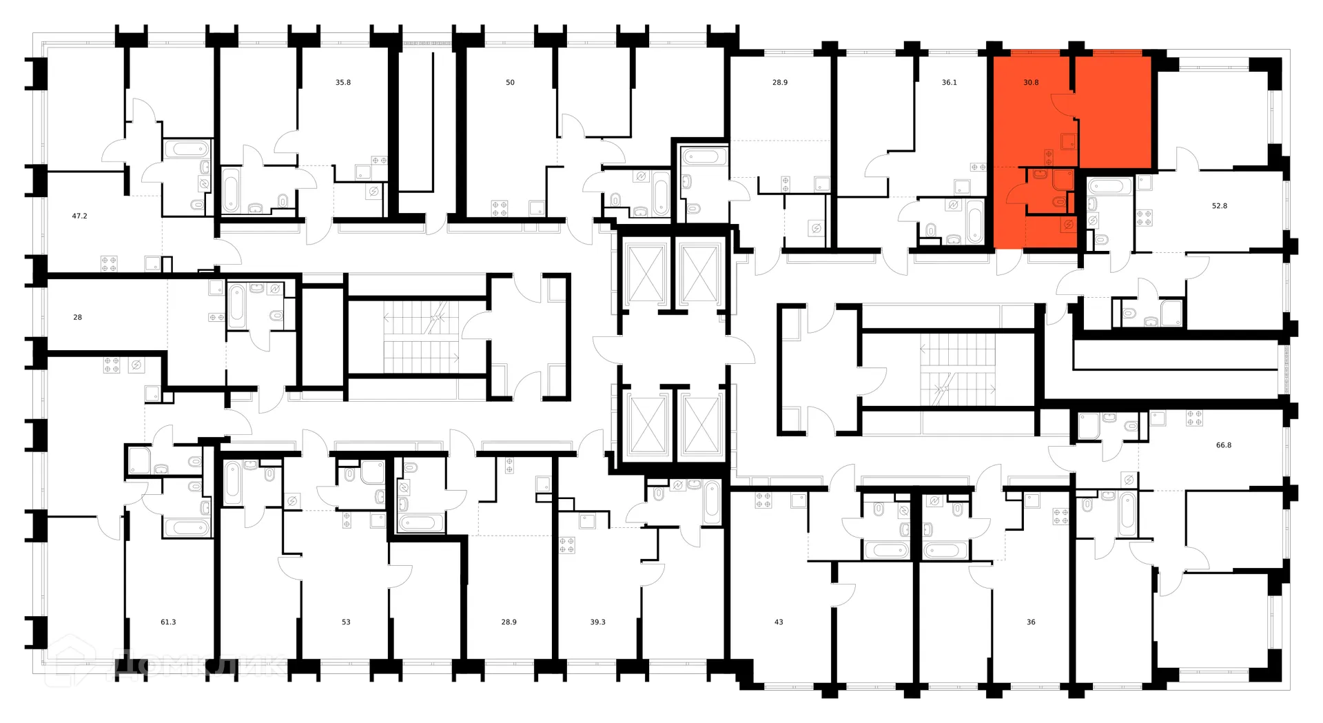 Планировка 1-комнатной квартиры 30.8 м² в ЖК Зелёный парк, г. Москва — фото 2