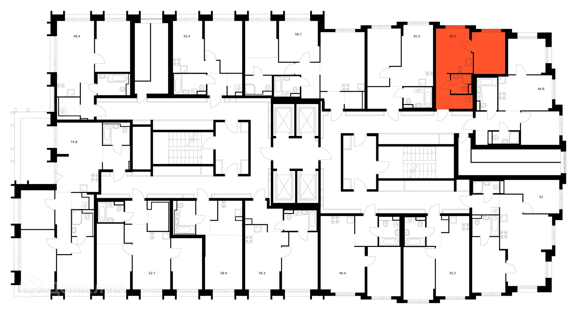 Планировка 1-комнатной квартиры 28.3 м² в ЖК Зелёный парк, г. Москва — фото 2