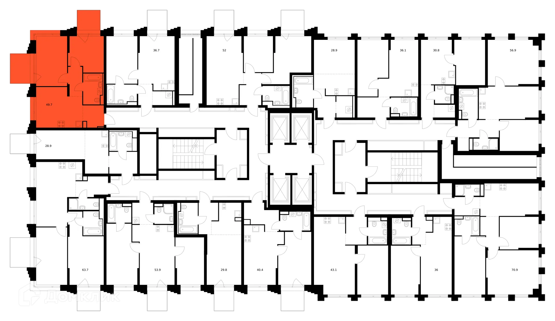 Планировка 2-комнатной квартиры 49.7 м² в ЖК Зелёный парк, г. Москва — фото 2