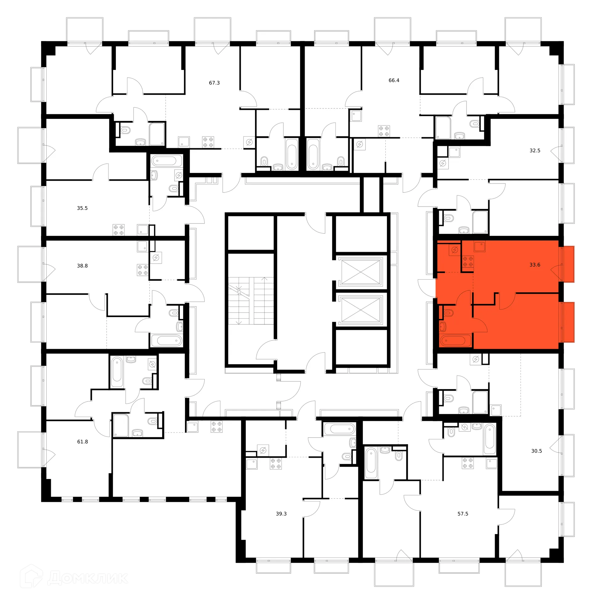 Планировка 1-комнатной квартиры 33.6 м² в ЖК Зелёный парк, г. Москва — фото 3