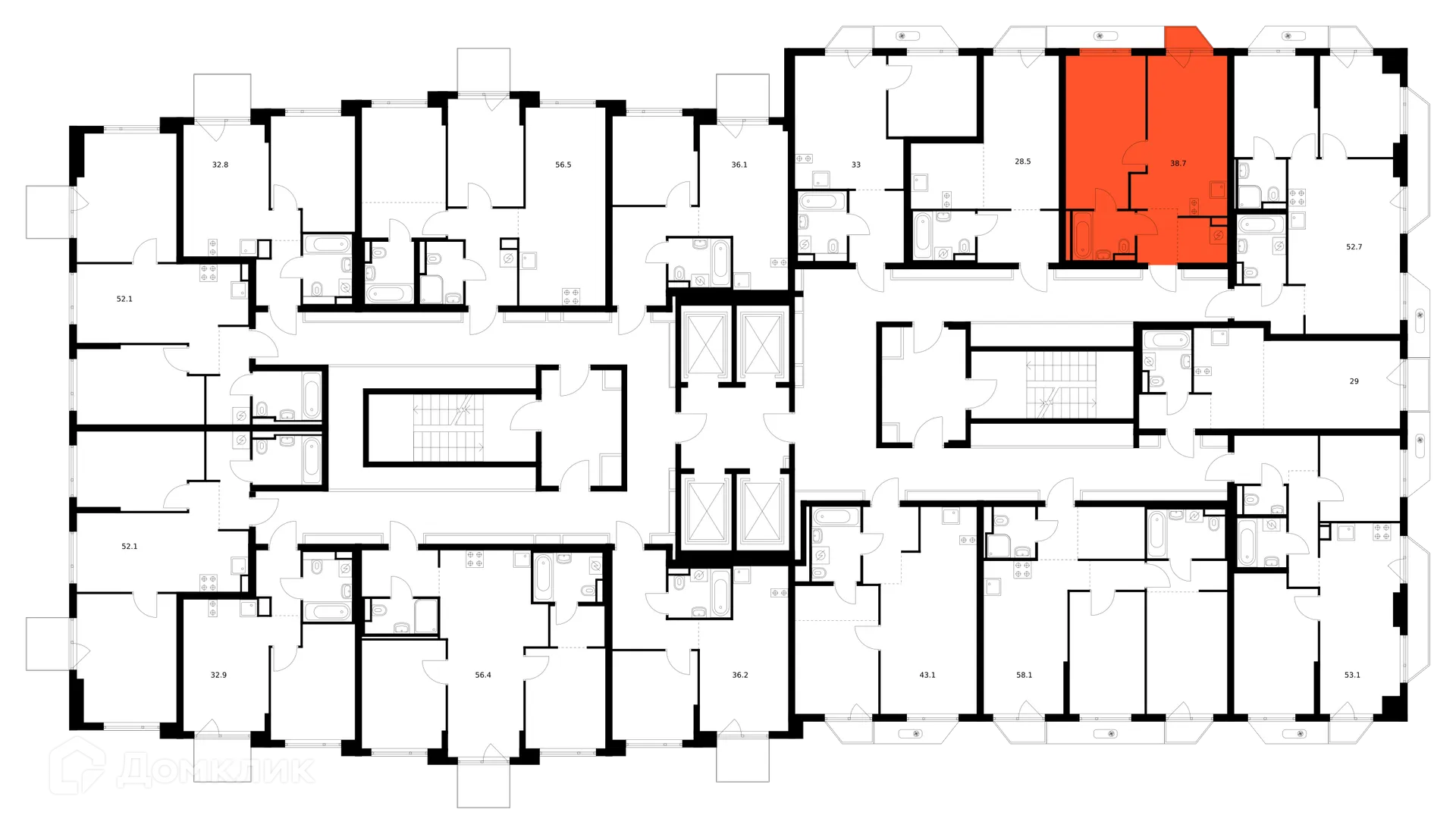 Планировка 1-комнатной квартиры 38.7 м² в ЖК Зелёный парк, г. Москва — фото 3