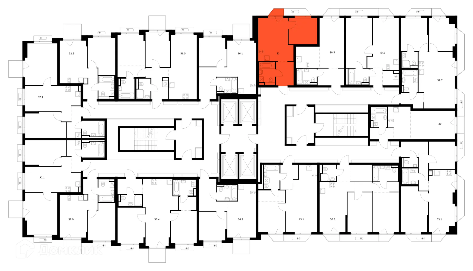 Планировка 1-комнатной квартиры 33 м² в ЖК Зелёный парк, г. Москва — фото 2