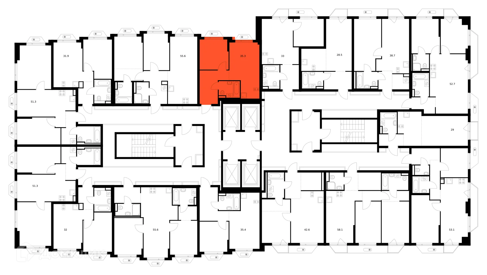 Планировка 1-комнатной квартиры 35.3 м² в ЖК Зелёный парк, г. Москва — фото 2