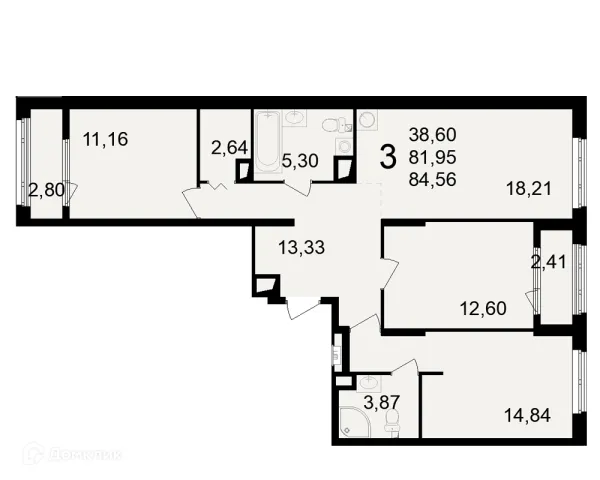 Планировка 3 комн. в ЖК Макроквартал "Свобода"
