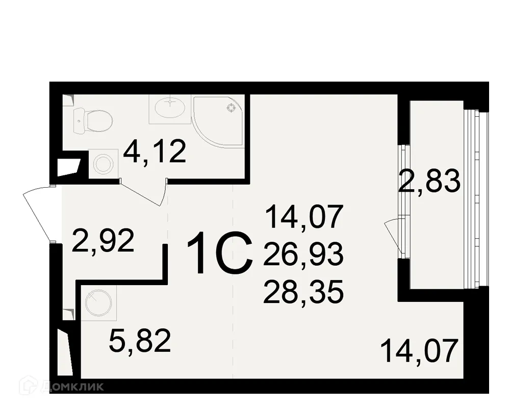 Планировка 1-комнатной квартиры 28.35 м² в ЖК Макроквартал "Свобода", г. Рязань — фото 1