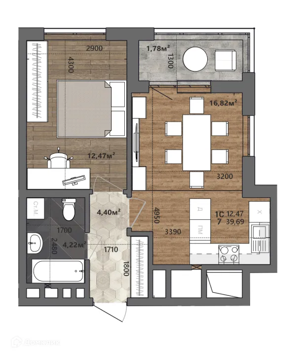 Планировка 1 комн. в ЖК Счастье II