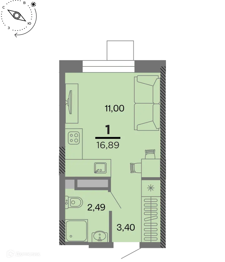 Планировка студии квартиры 16.89 м² в Метропарк, г. Рязань — фото 1