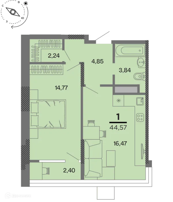 Планировка 1 комн. в Метропарк