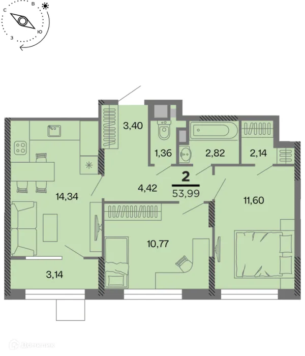 Планировка 2 комн. в Метропарк