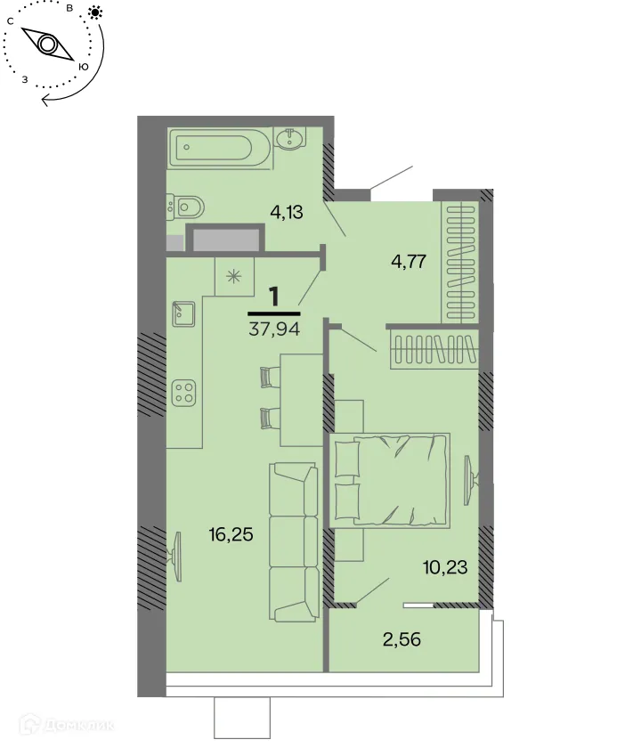 Планировка 1-комнатной квартиры 37.94 м² в Метропарк, г. Рязань — фото 1