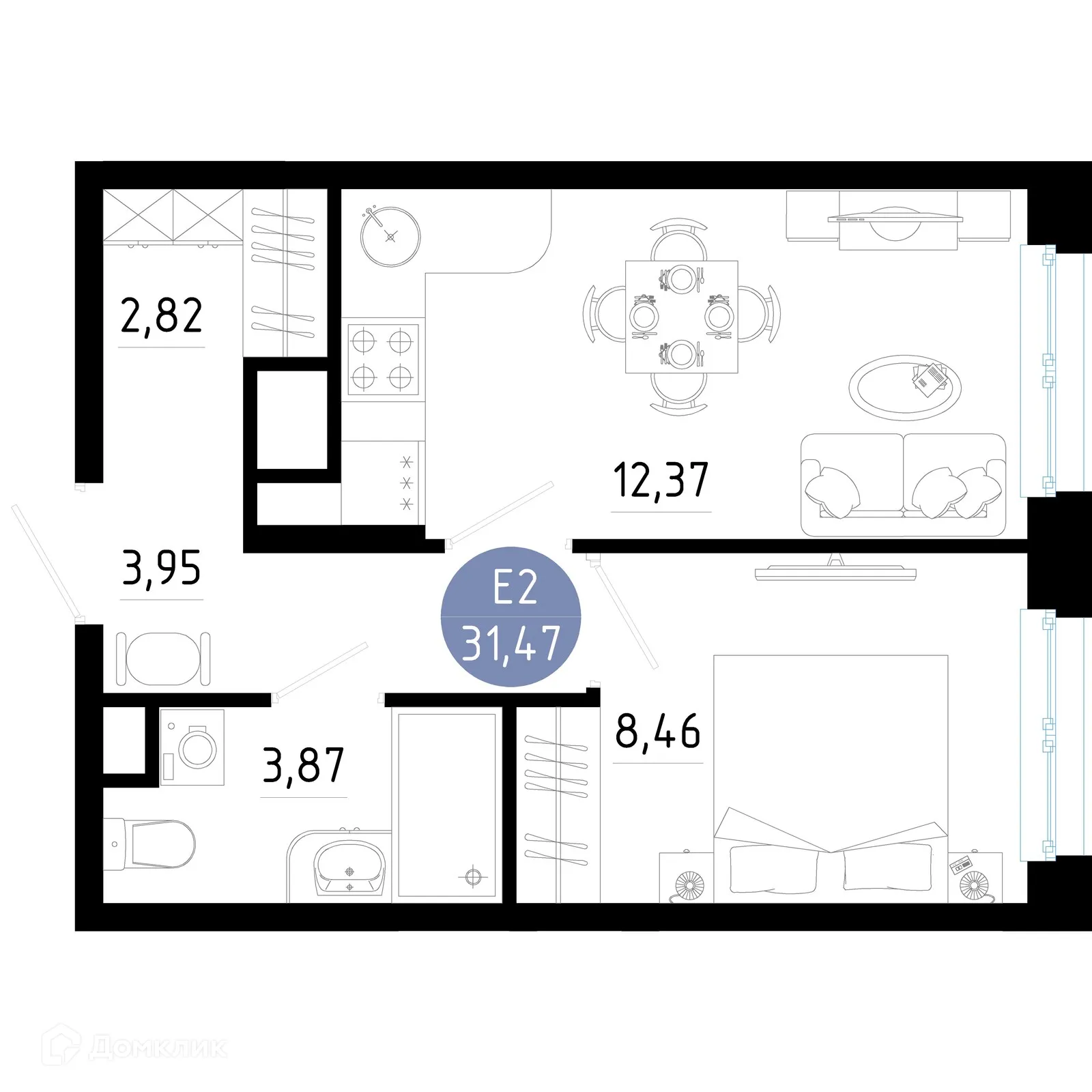 Планировка 1-комнатной квартиры 31.47 м² в Живи, г. Рязань — фото 1