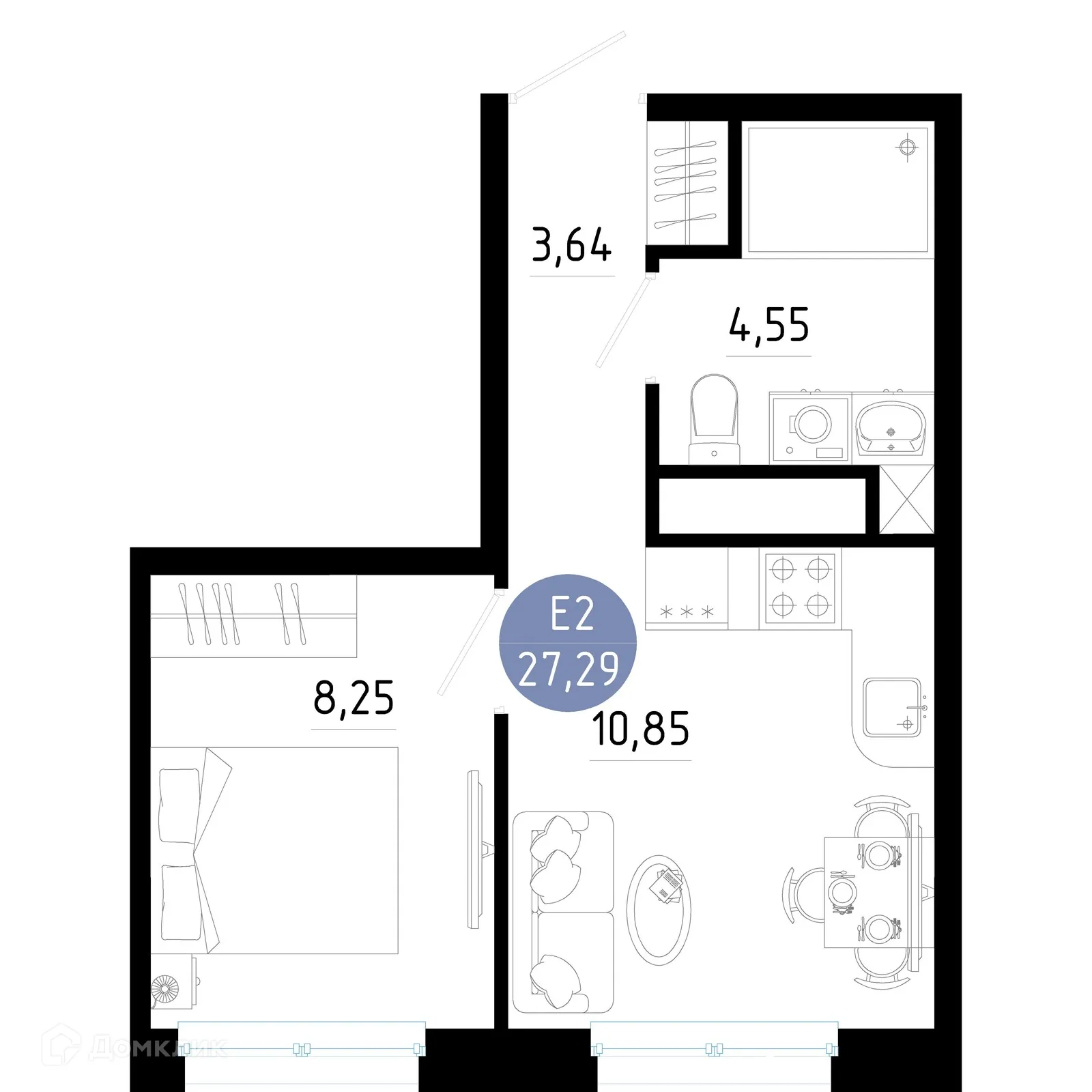 Планировка 1-комнатной квартиры 27.29 м² в Живи, г. Рязань — фото 1