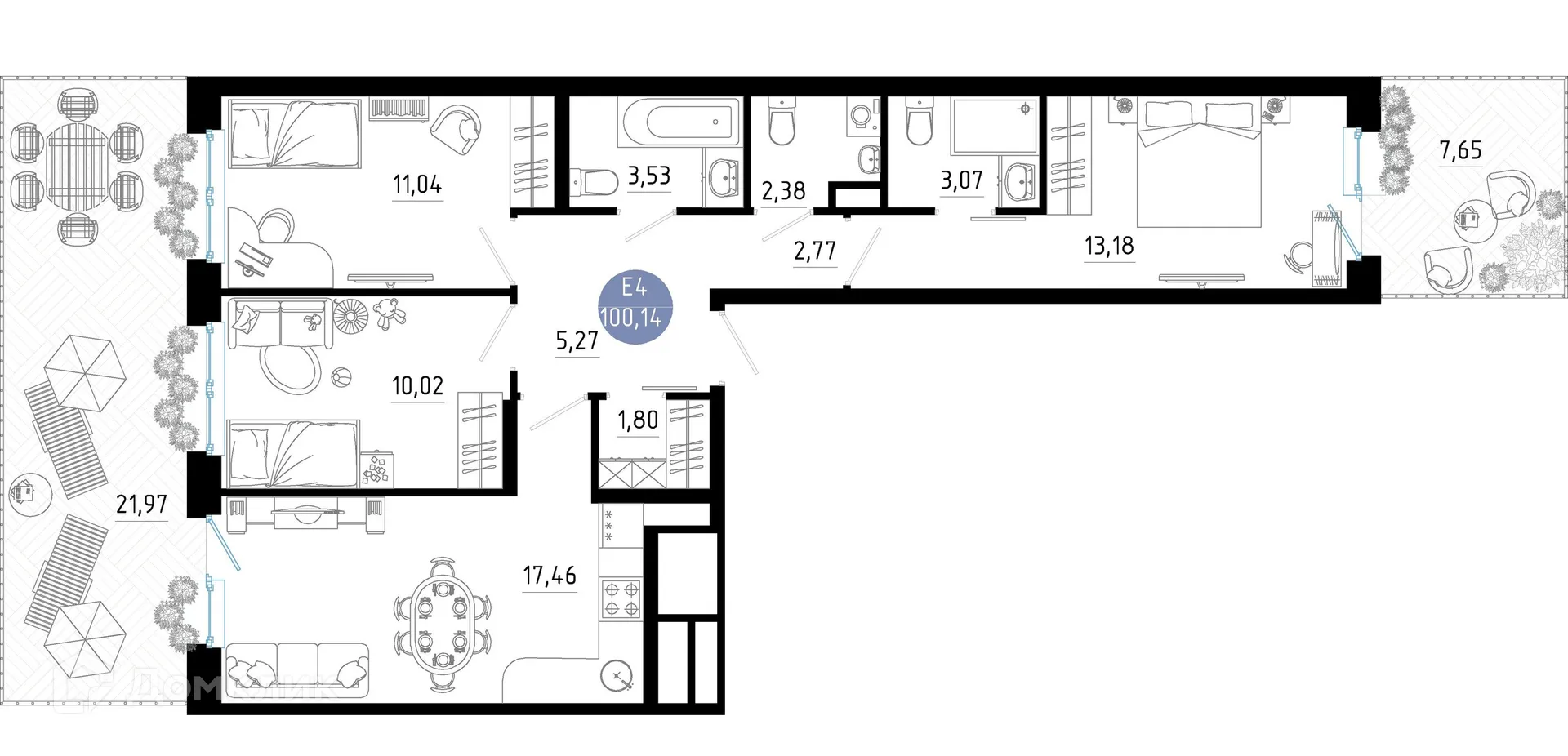 Планировка 3-комнатной квартиры 100.14 м² в Живи, г. Рязань — фото 1