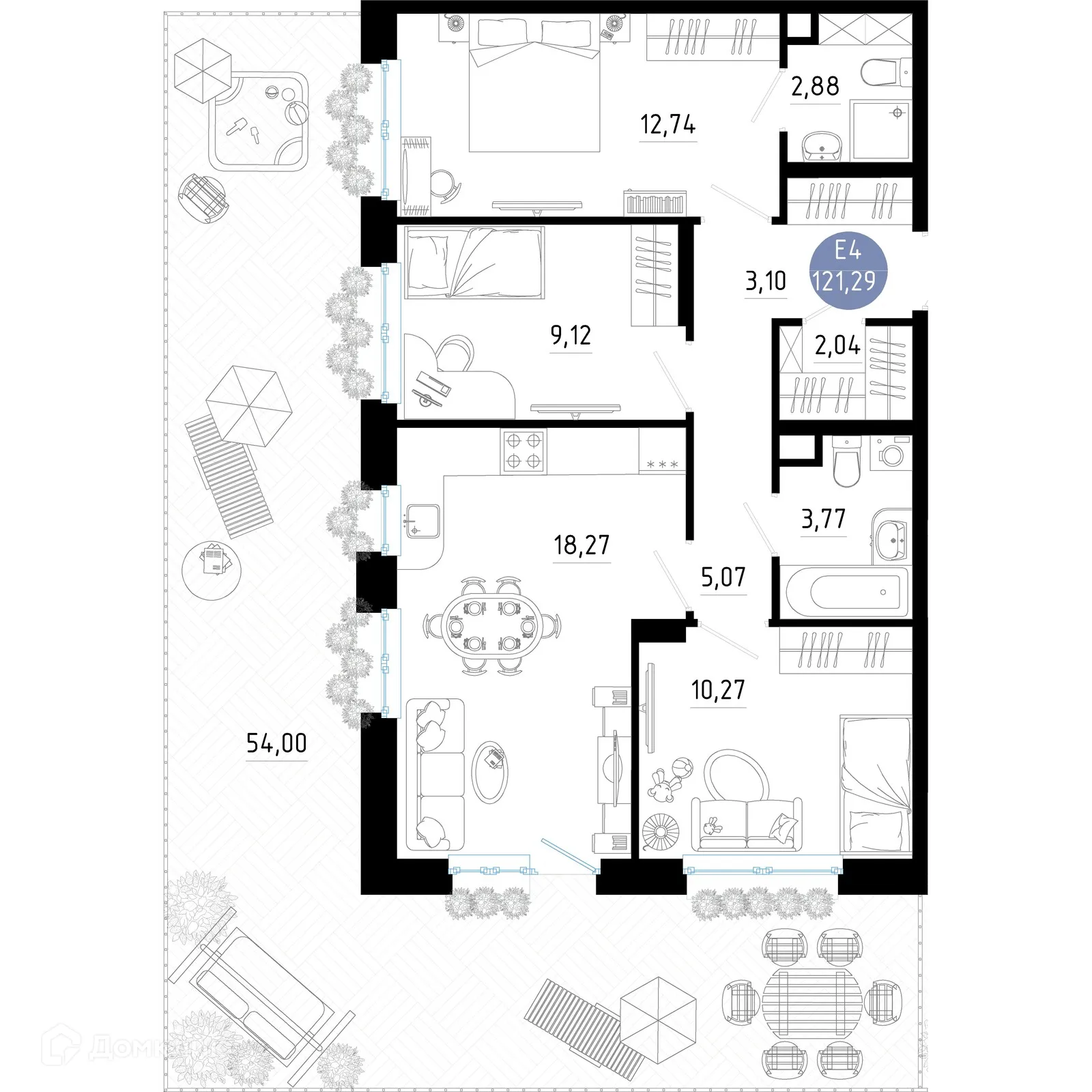 Планировка 3-комнатной квартиры 121.29 м² в Живи, г. Рязань — фото 1