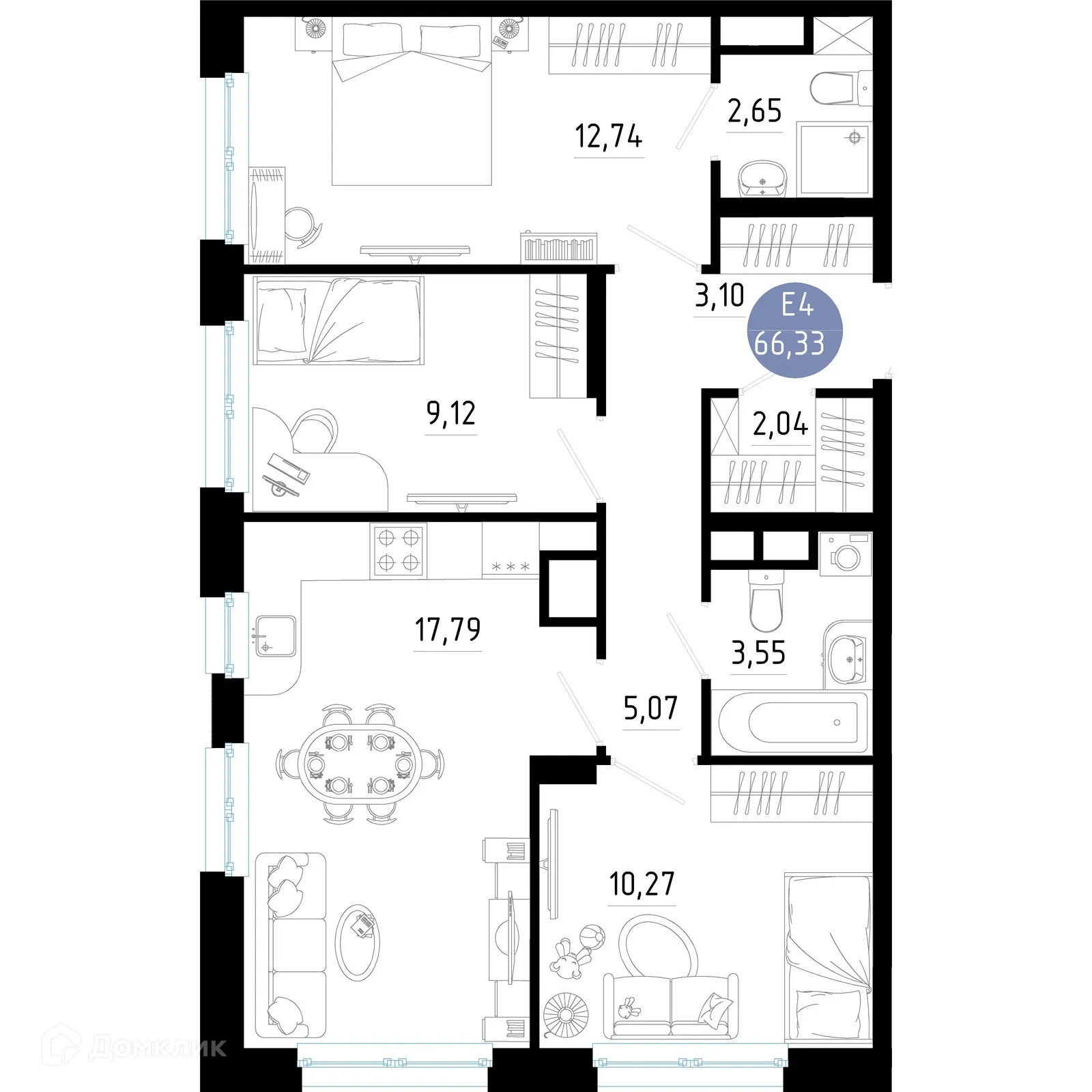 Планировка 3-комнатной квартиры 66.33 м² в Живи, г. Рязань — фото 1