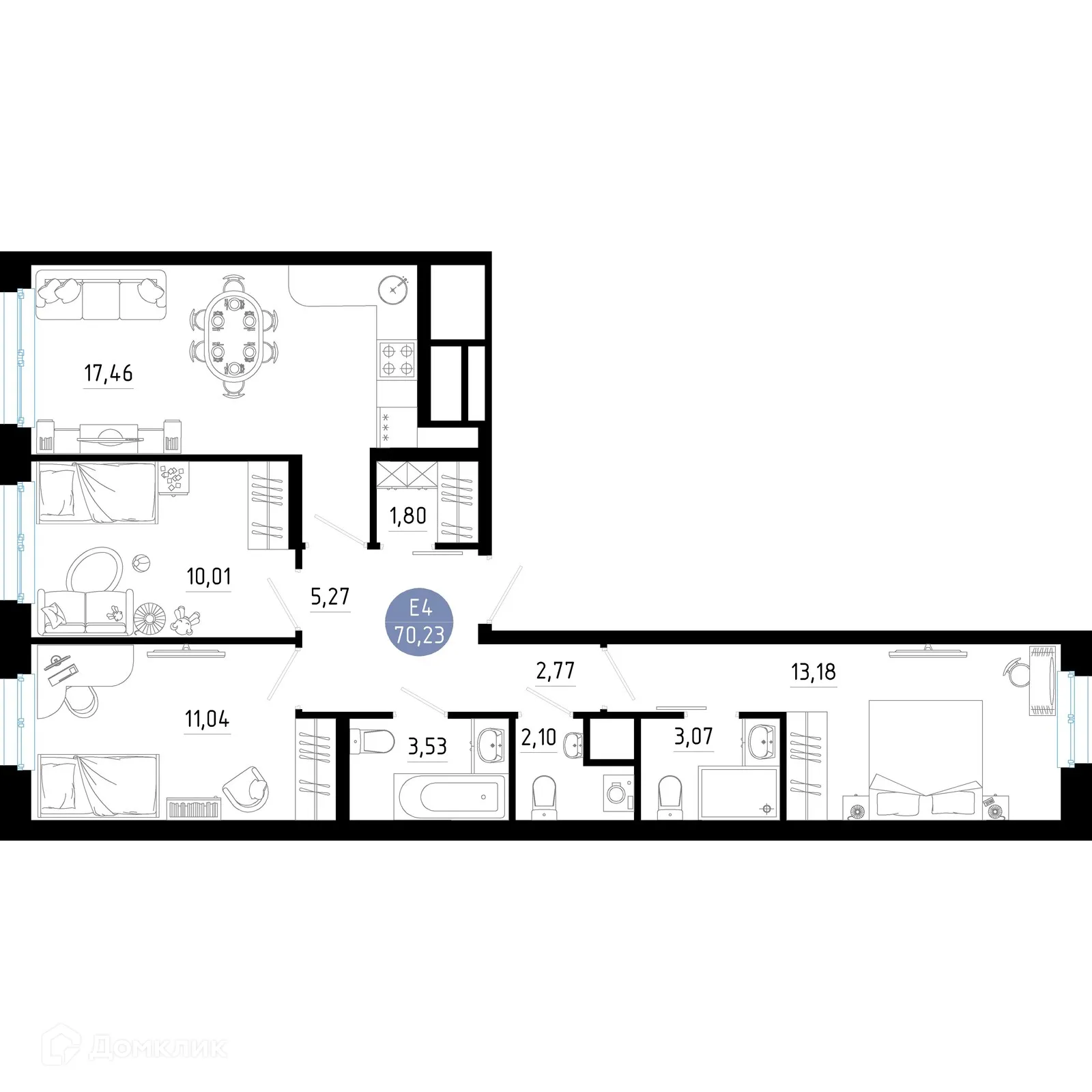 Планировка 3-комнатной квартиры 70.23 м² в Живи, г. Рязань — фото 1