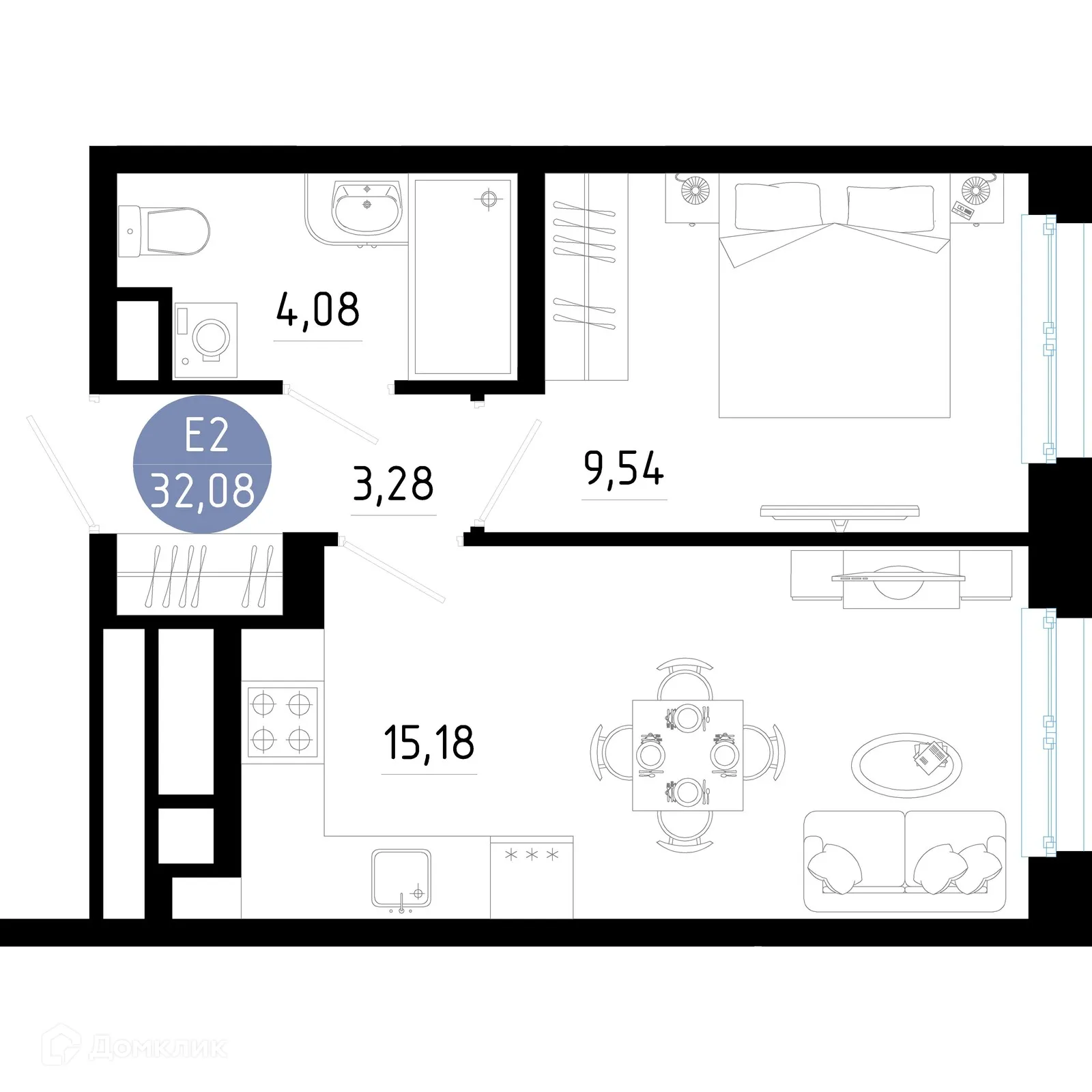 Планировка 1-комнатной квартиры 32.08 м² в Живи, г. Рязань — фото 1
