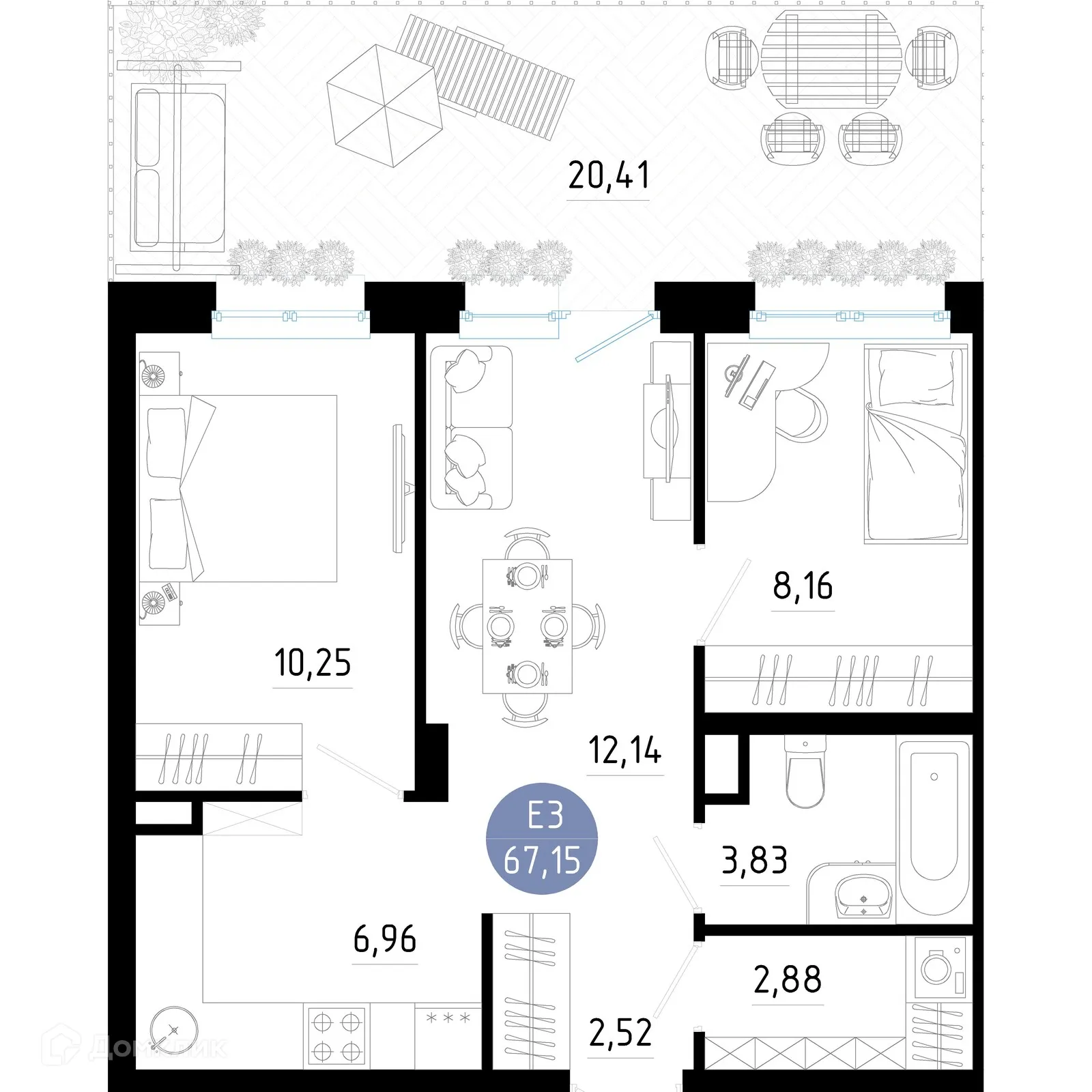 Планировка 2-комнатной квартиры 67.15 м² в Живи, г. Рязань — фото 1