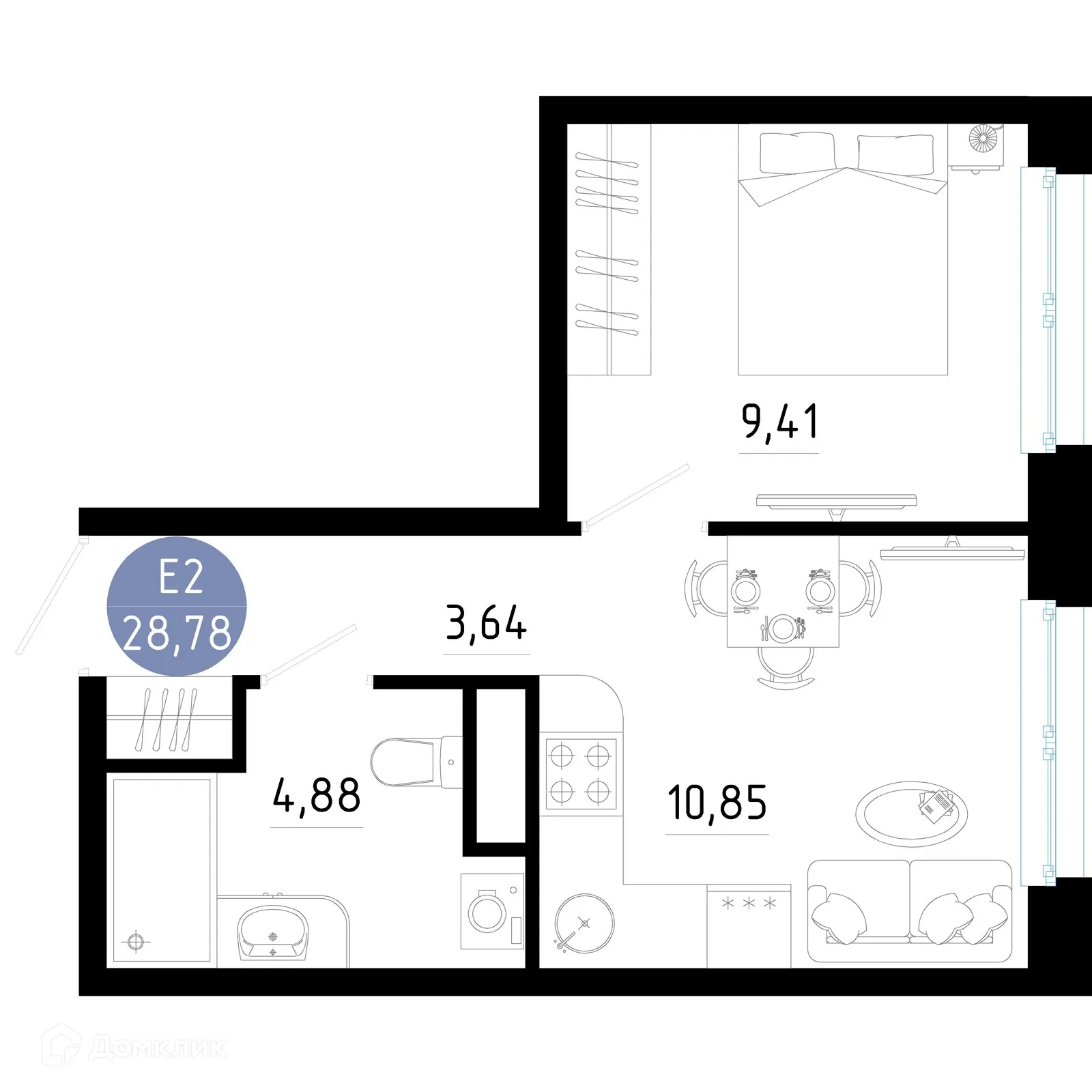 Планировка 1-комнатной квартиры 28.78 м² в Живи, г. Рязань — фото 1