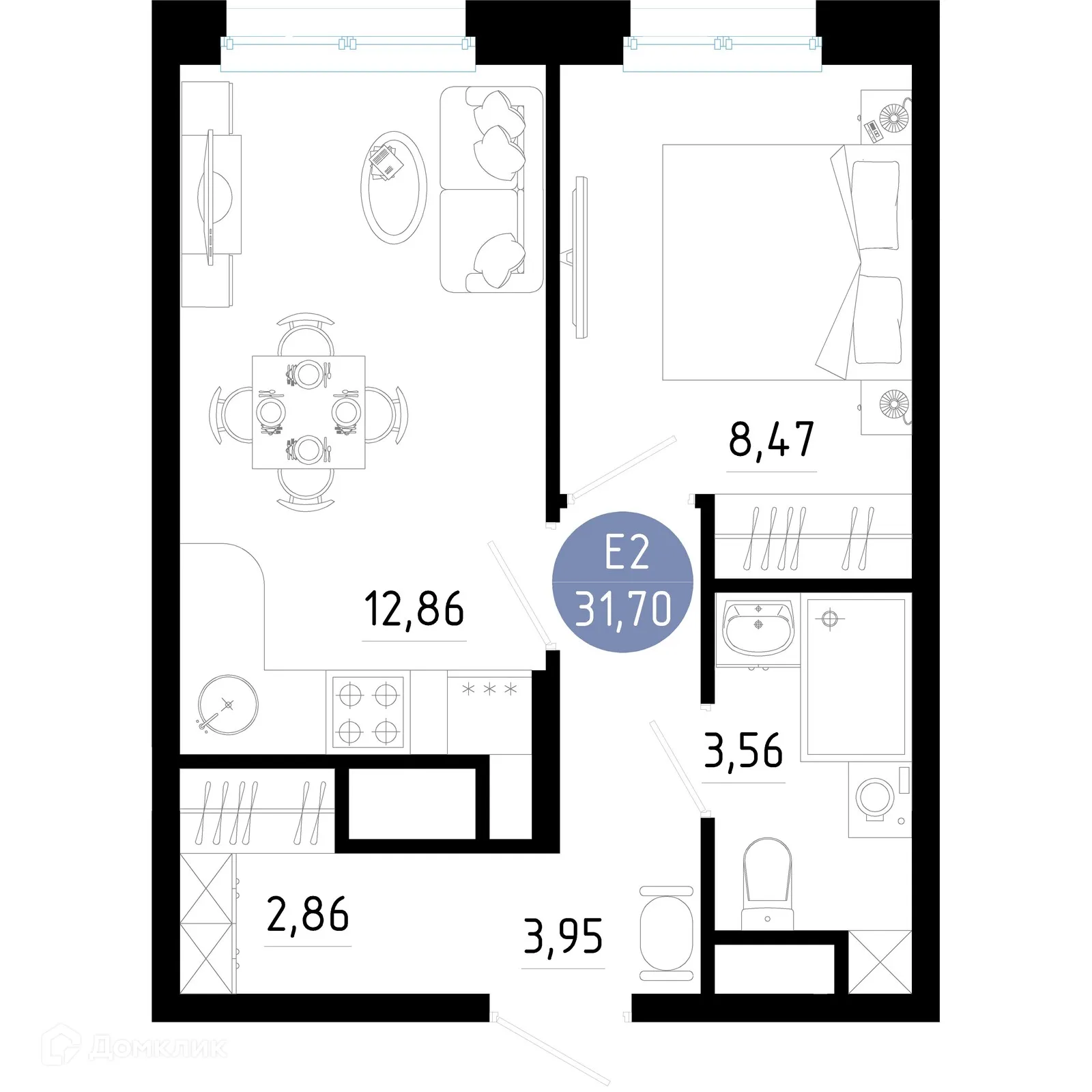 Планировка 1-комнатной квартиры 31.7 м² в Живи, г. Рязань — фото 1