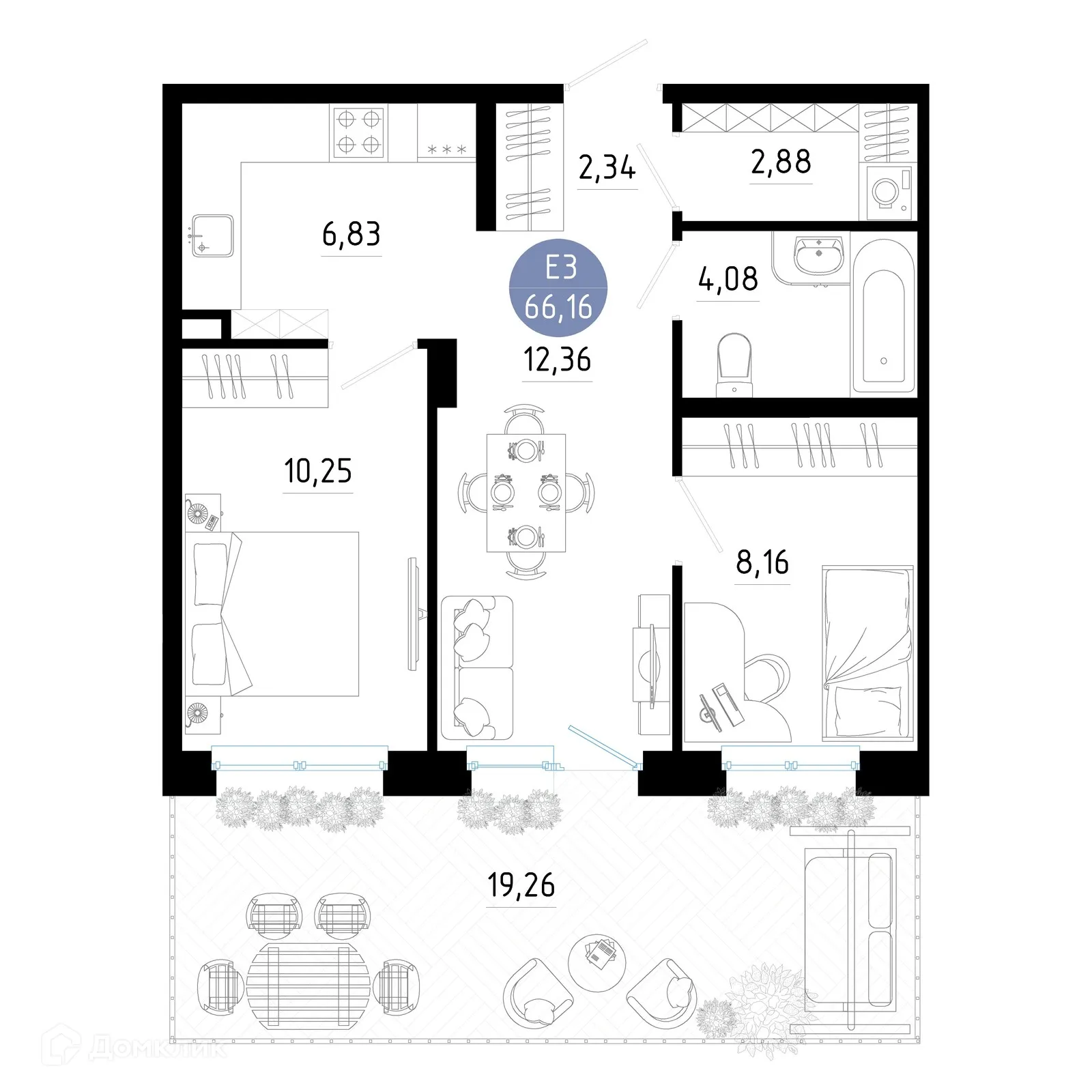 Планировка 2-комнатной квартиры 66.16 м² в Живи, г. Рязань — фото 1