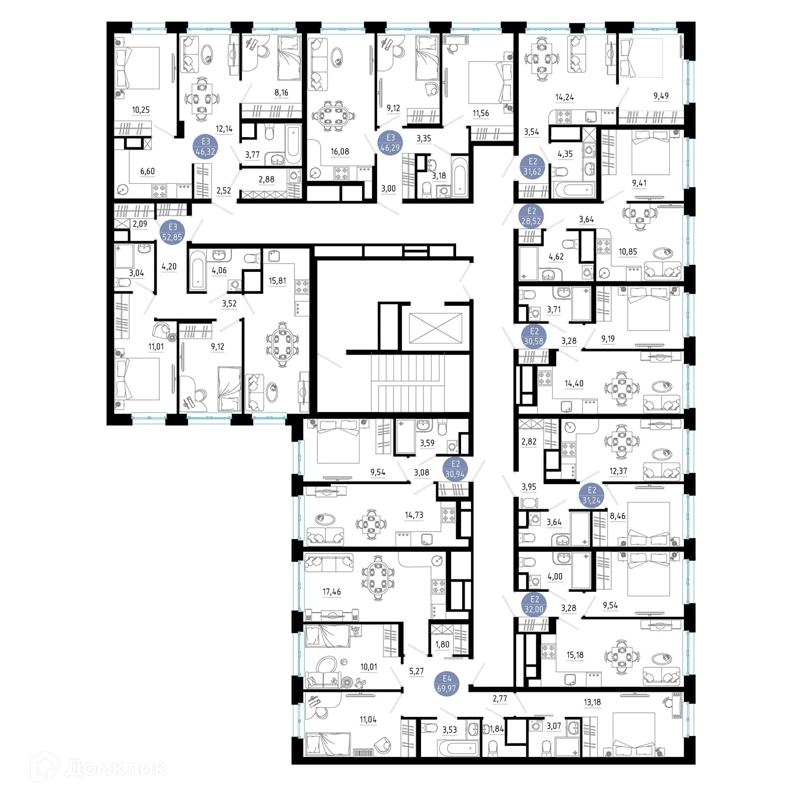 Планировка 3-комнатной квартиры 69.97 м² в Живи, г. Рязань — фото 2