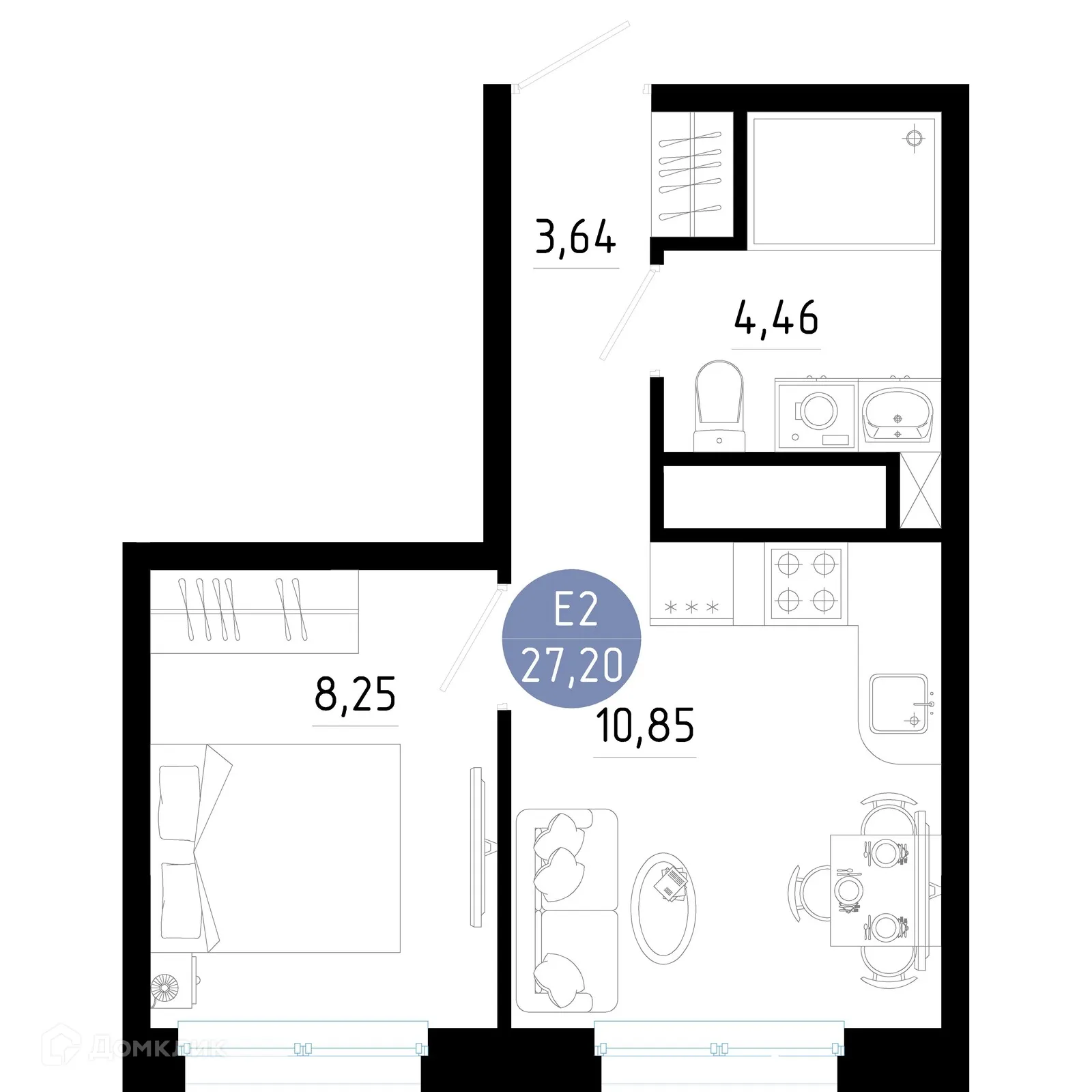 Планировка 1-комнатной квартиры 27.2 м² в Живи, г. Рязань — фото 1