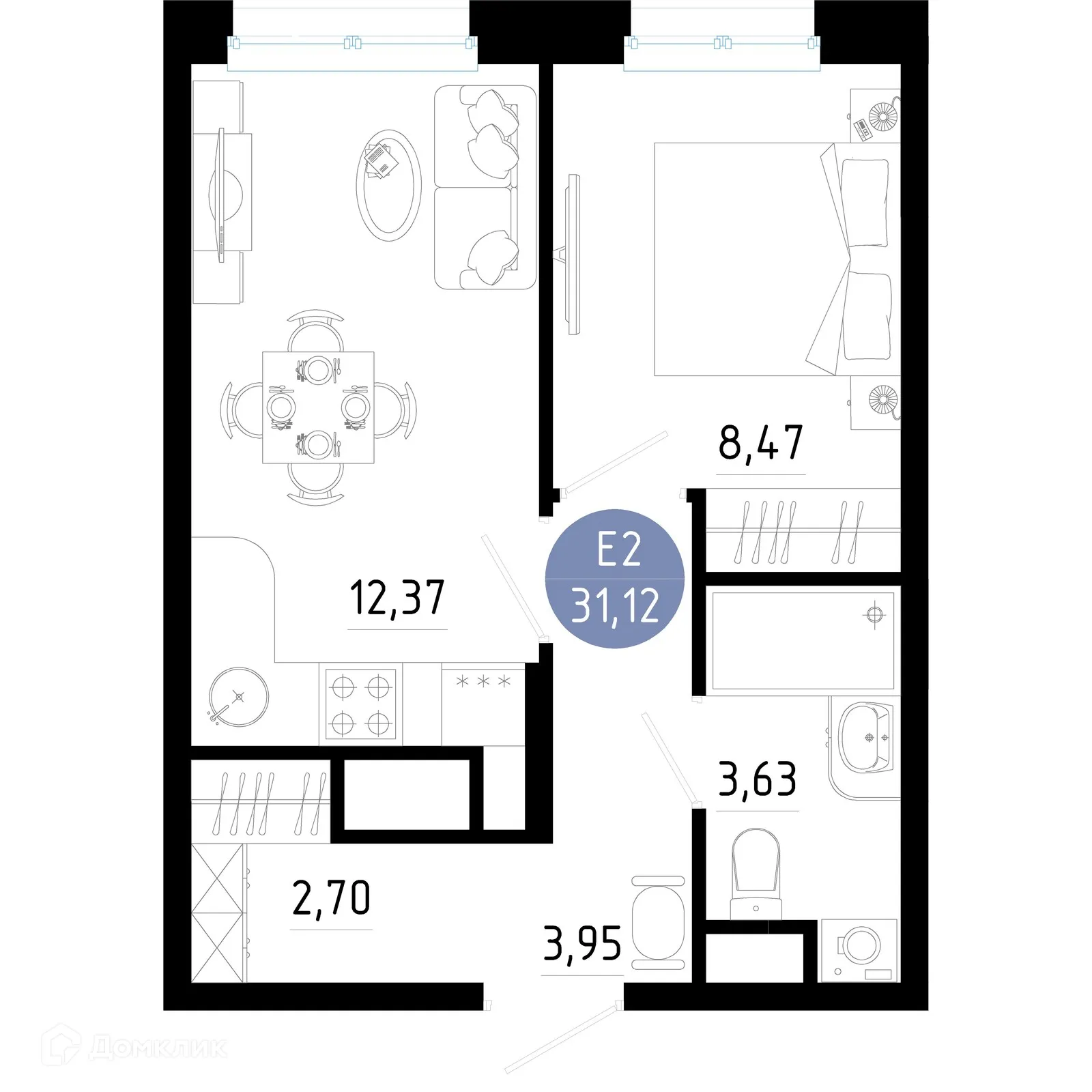 Планировка 1-комнатной квартиры 31.12 м² в Живи, г. Рязань — фото 1