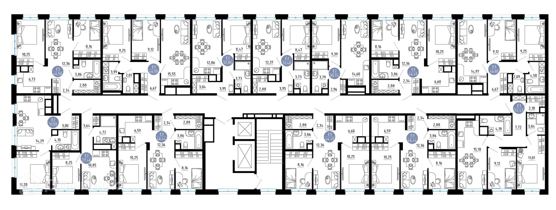 Планировка 2-комнатной квартиры 46.44 м² в Живи, г. Рязань — фото 2
