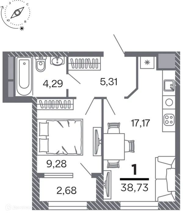 Планировка 1 комн. в Кипарис (Дом на Быстрецкой)
