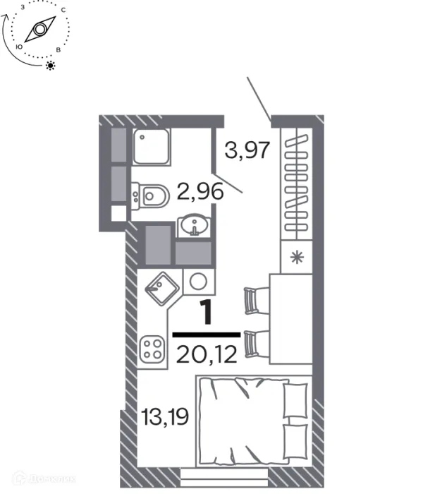 Планировка Студия в Кипарис (Дом на Быстрецкой)