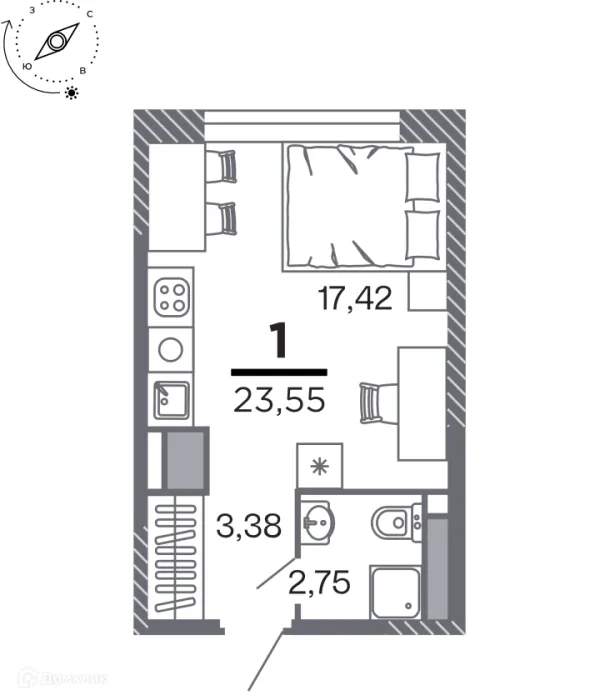 Планировка Студия в Кипарис (Дом на Быстрецкой)