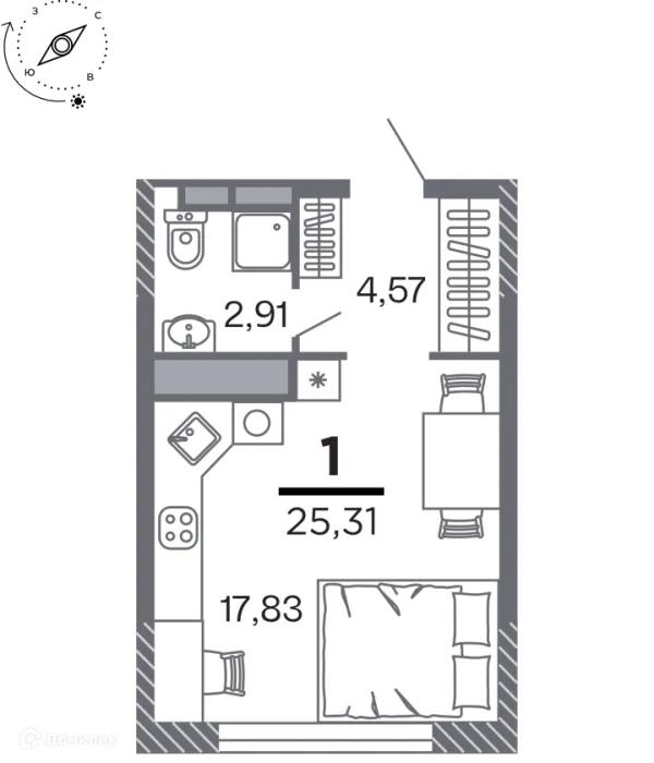 Планировка Студия в Кипарис (Дом на Быстрецкой)