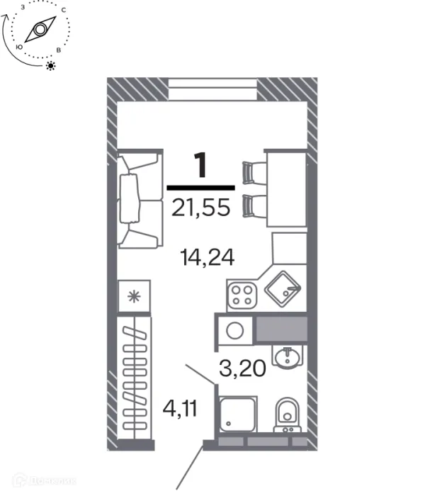 Планировка Студия в Кипарис (Дом на Быстрецкой)