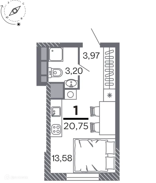 Планировка Студия в Кипарис (Дом на Быстрецкой)