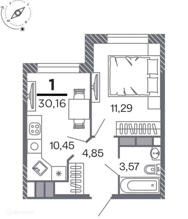 Планировка 1 комн. в Кипарис (Дом на Быстрецкой)